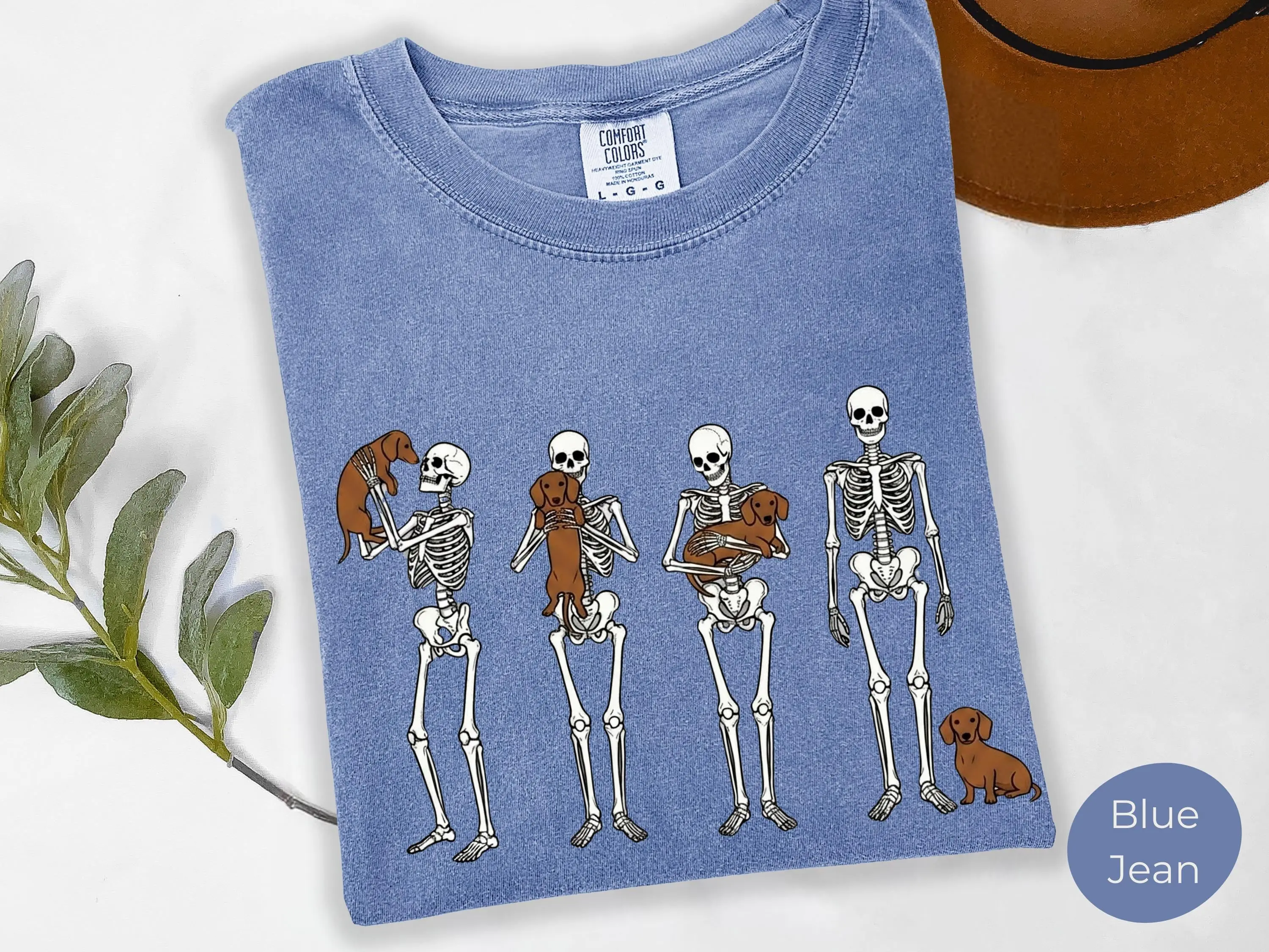 Halloween Dachshund Shirt, Comfort Colors Spooky Season Tee, Funny Weiner Dog Lover Gift, Cute Skeleton Bone Graphic Top - photo 3
