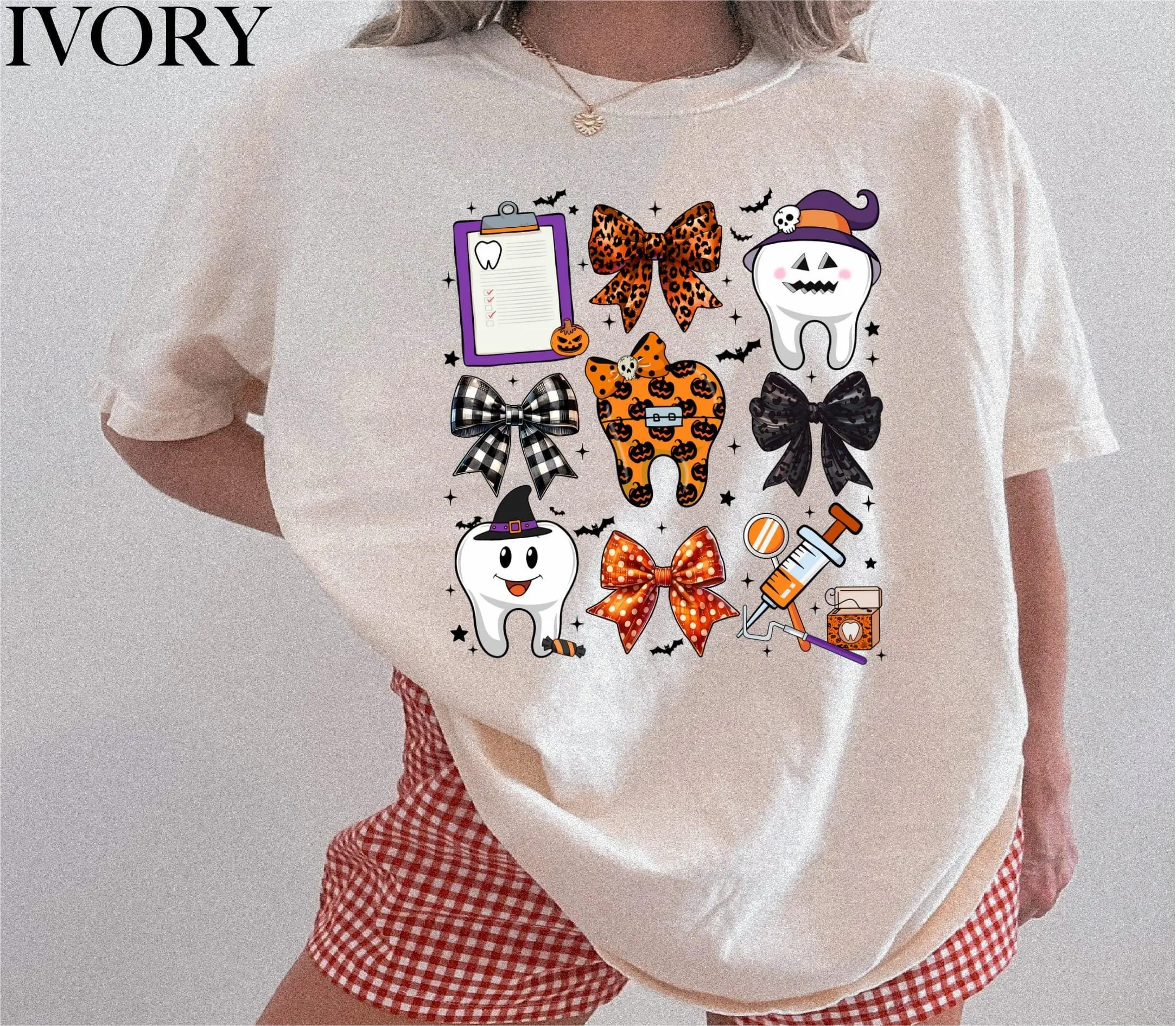 Comfort Colors Spooky Tooth Dental Sweatshirt, Halloween Dentist Hygienist Graphic Tee, Cute Assistant Gift - photo 3