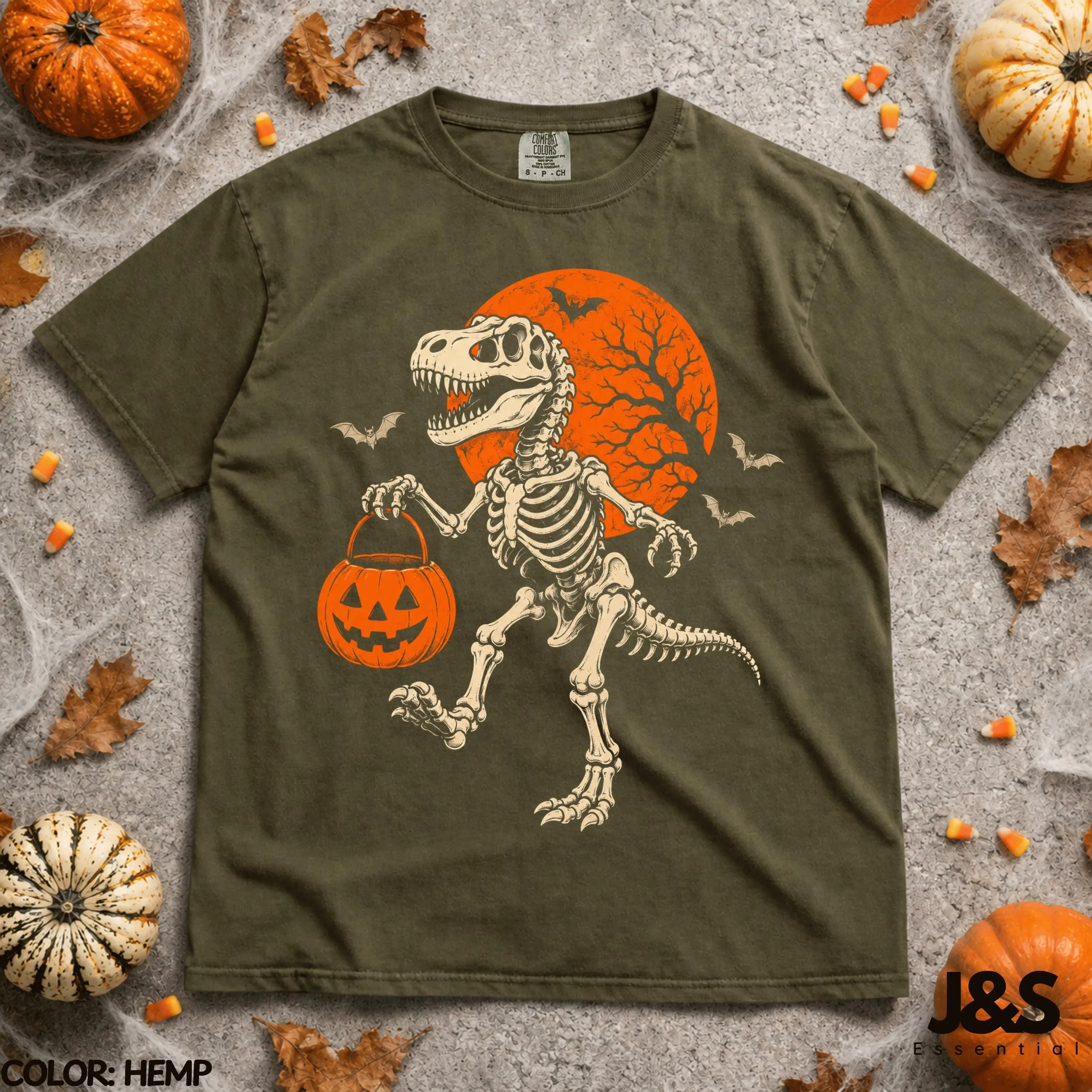 Halloween Dinosaur Shirt, T Rex Skeleton Pumpkin Tee, Spooky Dino Trick Or Treat Vintage Lover Gift - photo 4
