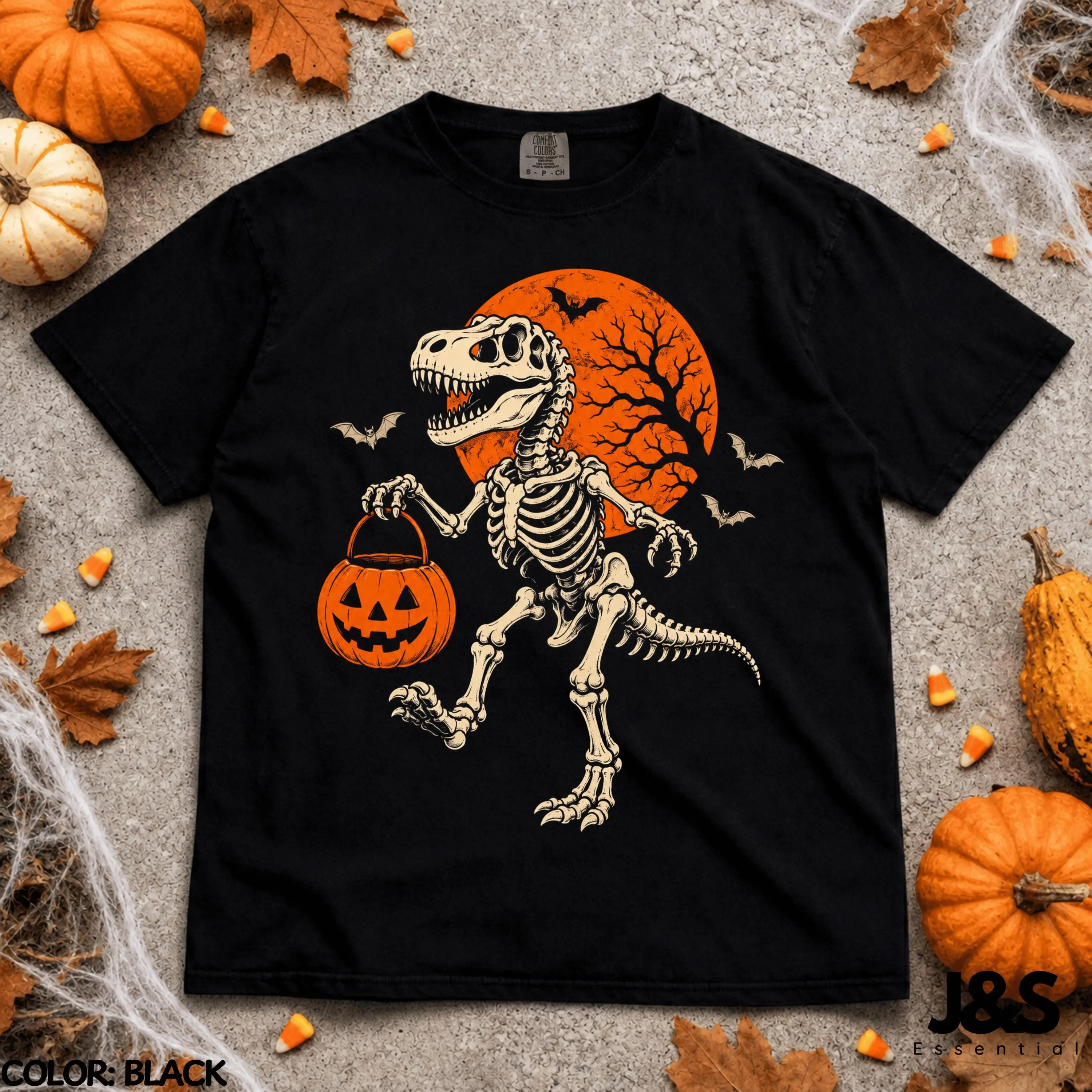 Halloween Dinosaur Shirt, T Rex Skeleton Pumpkin Tee, Spooky Dino Trick Or Treat Vintage Lover Gift - photo 5