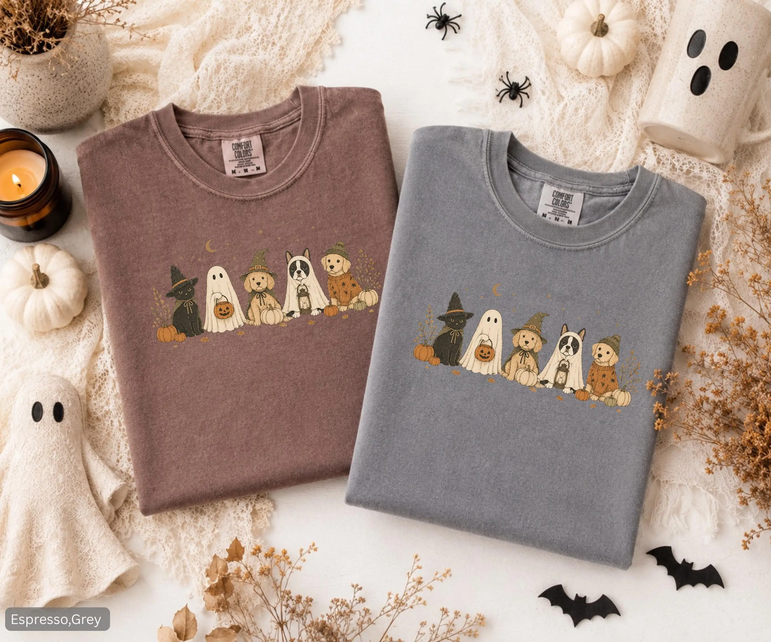 Halloween Dog Cat Shirt for Women, Cozy Fall Pet Lover Tee, Comfort Colors Golden Retriever Bulldog Doodle Graphic Top - photo 3