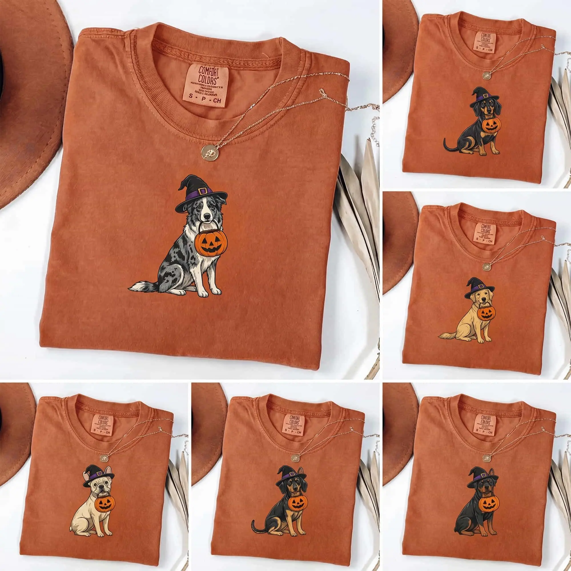Comfort Colors Halloween Dog Mom Shirt, Custom 50+ Breeds Tee, Golden Retriever Frenchie Trick Or Treat Spooky Season Fall Top