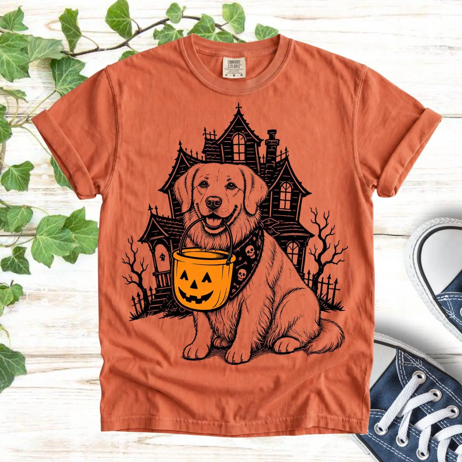 Halloween Dog Mom Shirt, Funny Ghost Pumpkin Mama Retro Graphic Tee, Gift for Pet Lovers - photo 2