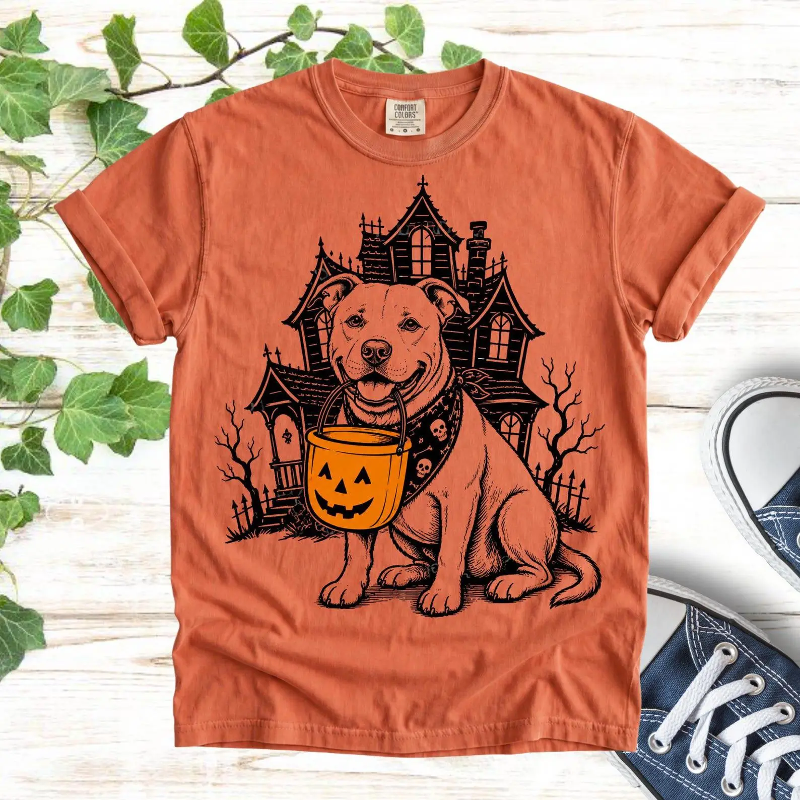 Halloween Dog Mom Shirt, Funny Ghost Pumpkin Mama Retro Graphic Tee, Gift for Pet Lovers - photo 4