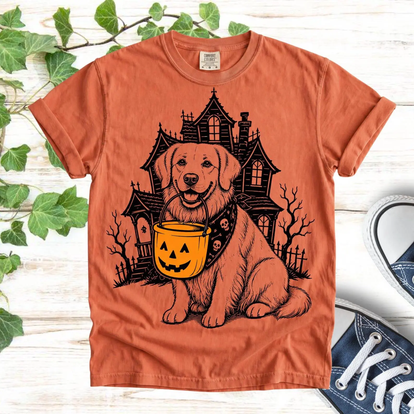 Halloween Dog Mom Shirt, Funny Ghost Pumpkin Mama Retro Graphic Tee, Gift for Pet Lovers - photo 5