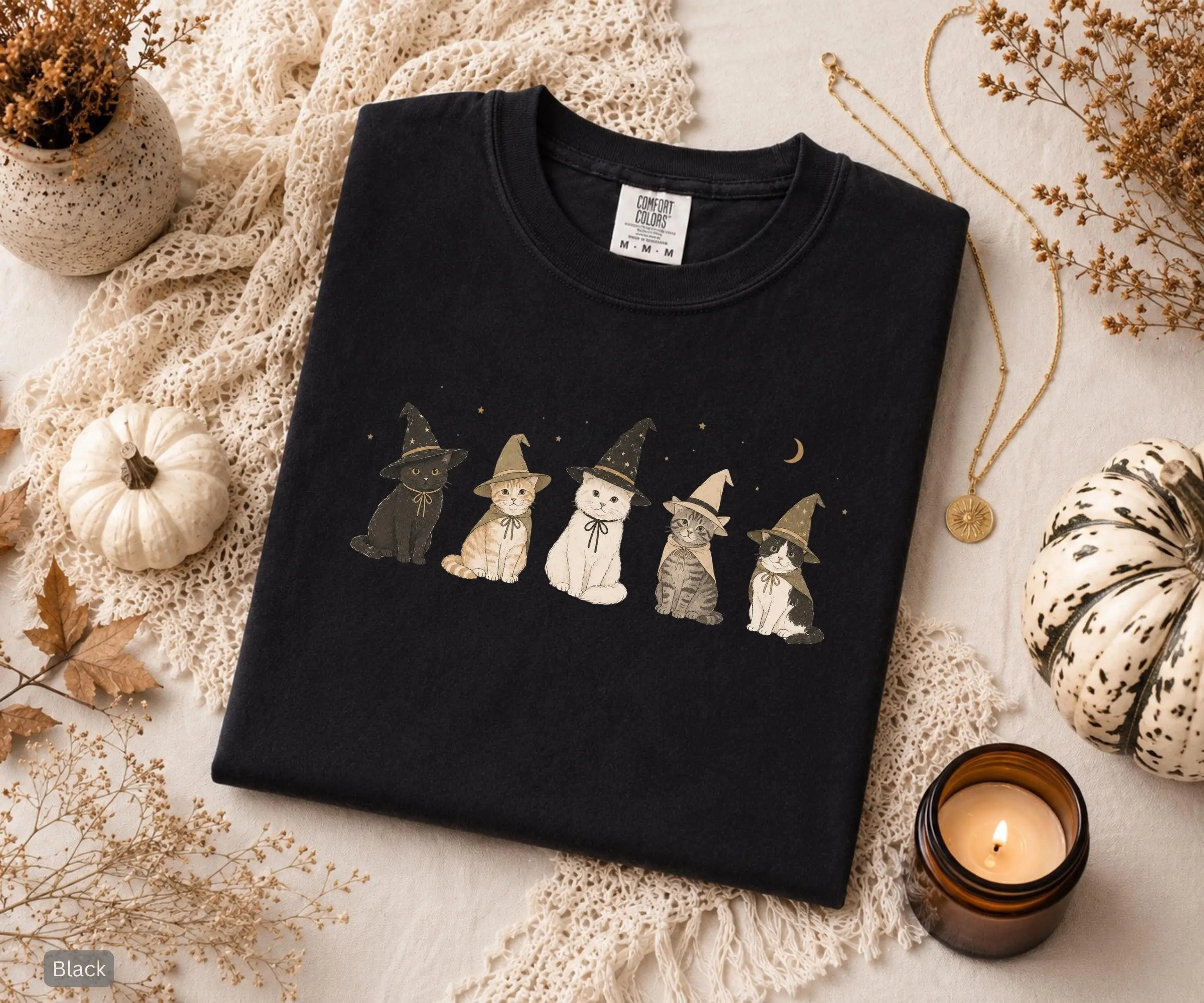 Halloween Dog and Cat Shirt, Pet Lover Witch Costume Tee, Comfort Colors Womens Fall Graphic Top for Mom