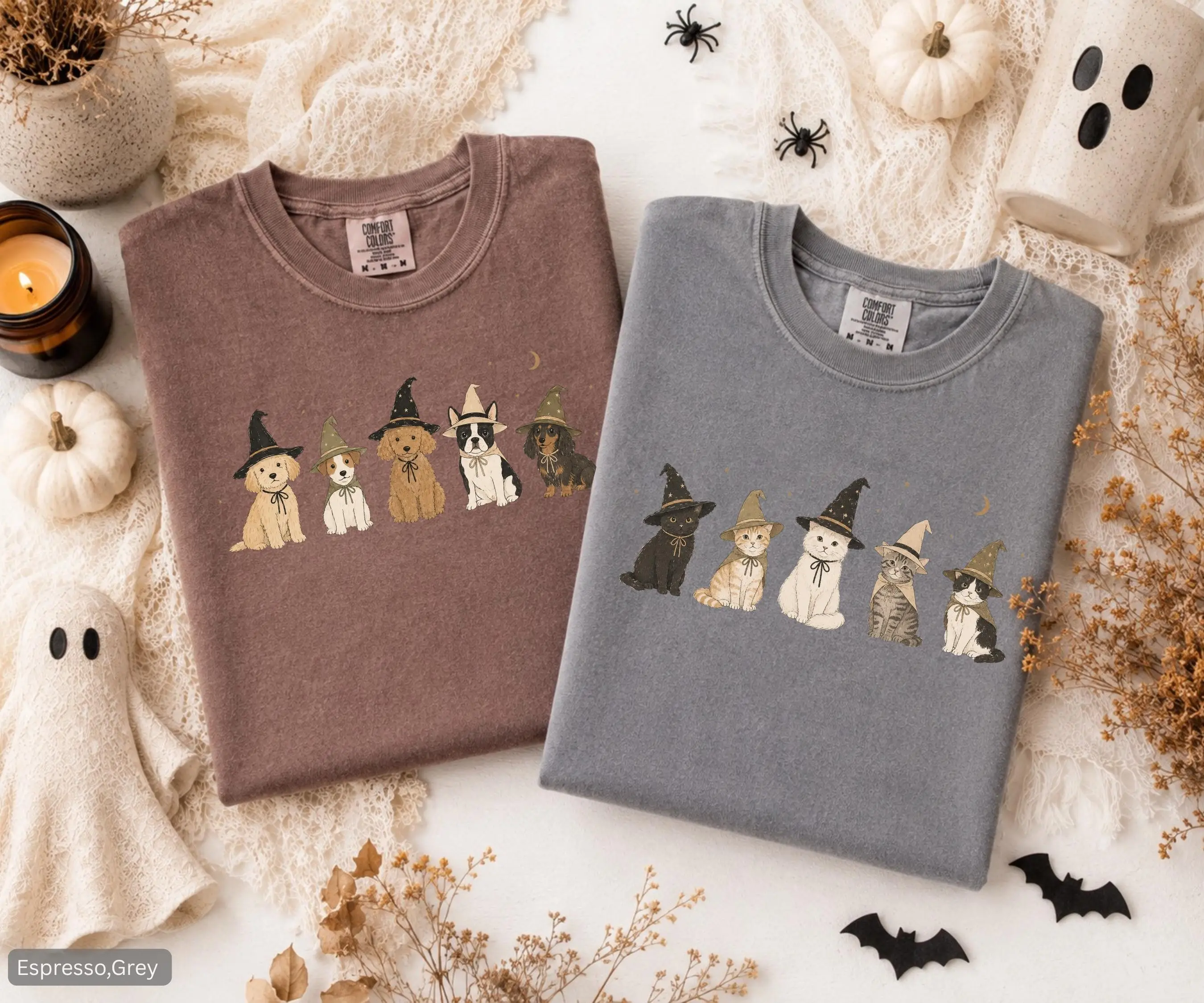 Halloween Dog and Cat Shirt, Pet Lover Witch Costume Tee, Comfort Colors Womens Fall Graphic Top for Mom - photo 2