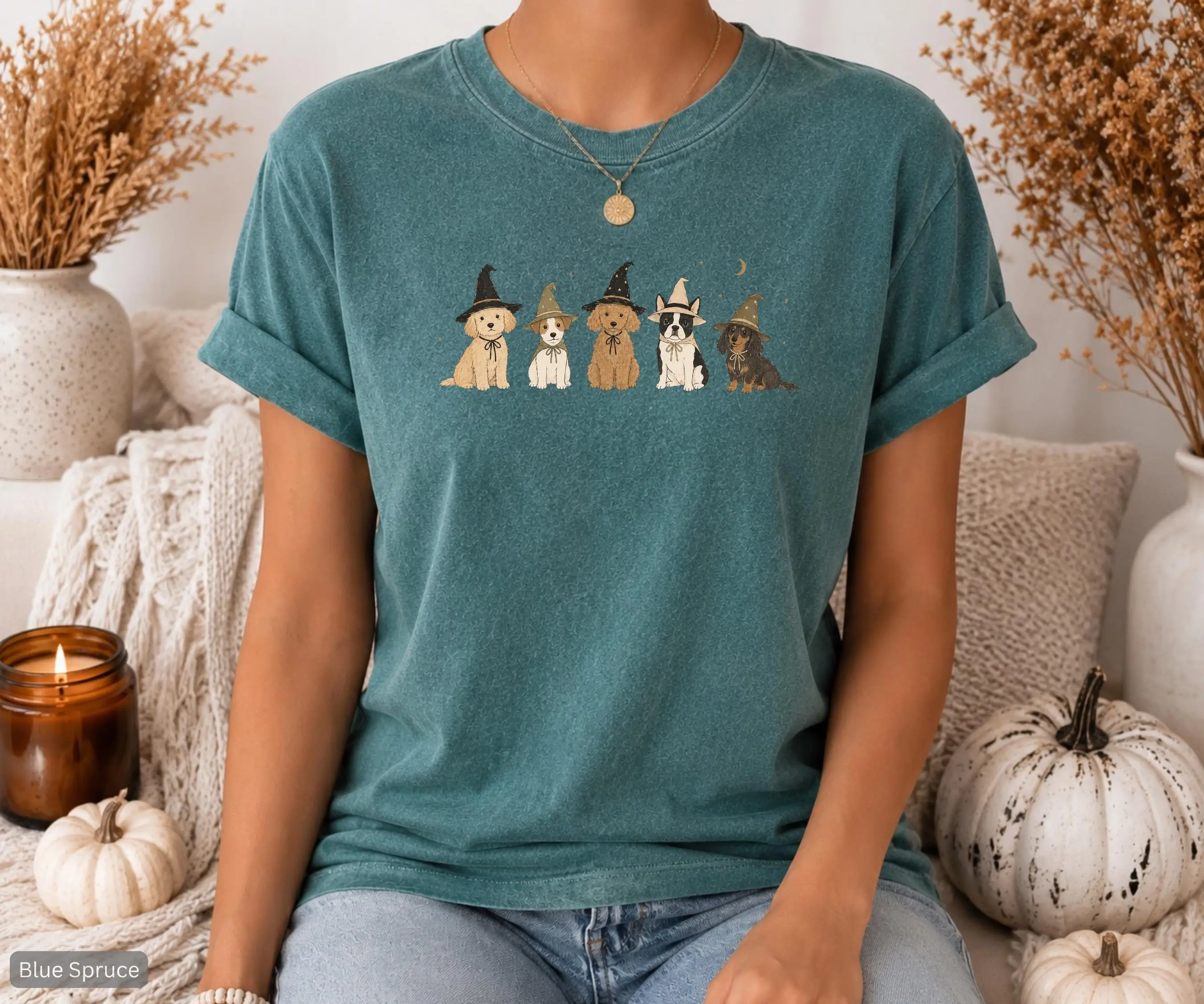Halloween Dog and Cat Shirt, Pet Lover Witch Costume Tee, Comfort Colors Womens Fall Graphic Top for Mom - photo 5