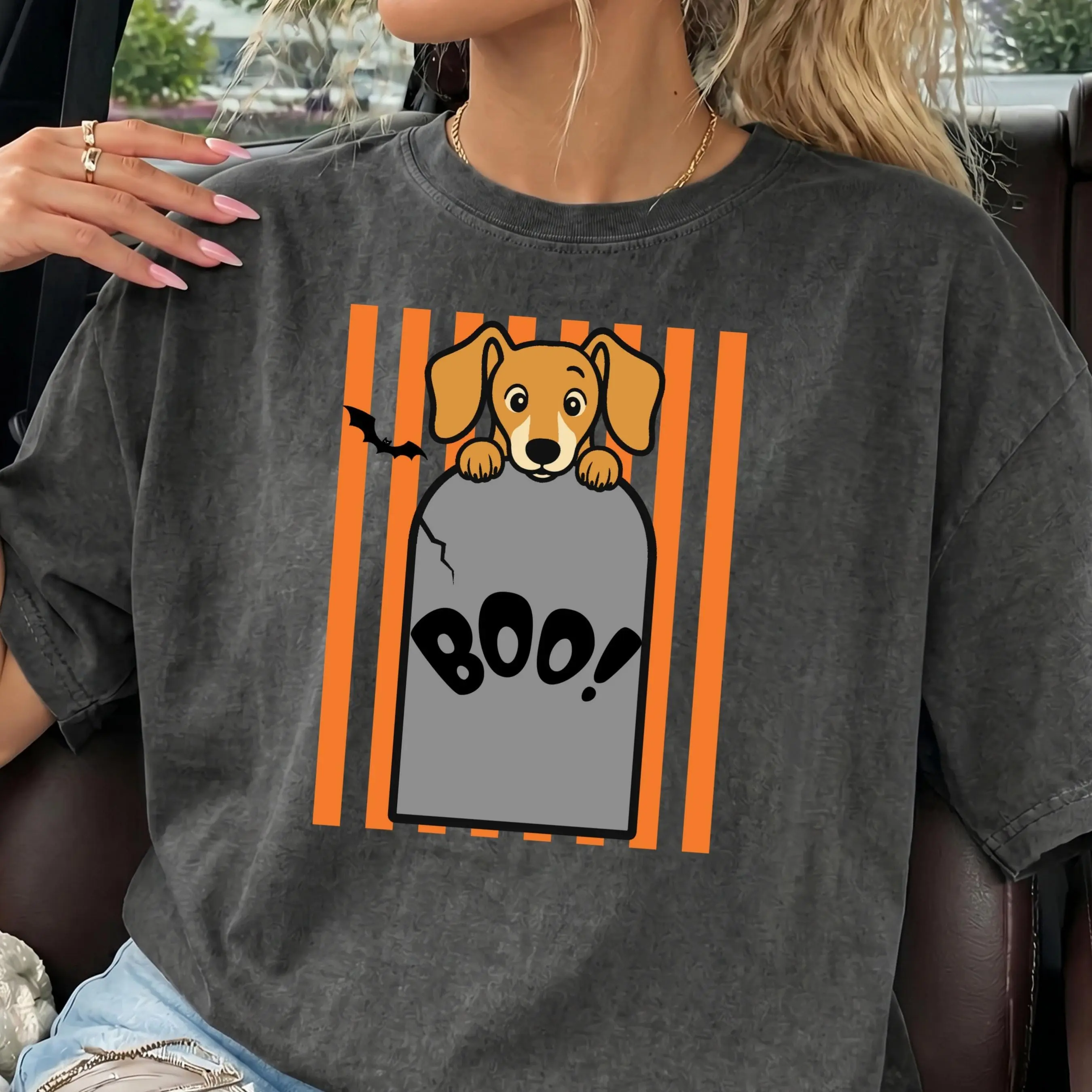Comfort Colors Halloween Dachshund Shirt, Spooky Graveyard Dog Lover Funny Pet Mom Gift Tee - photo 2