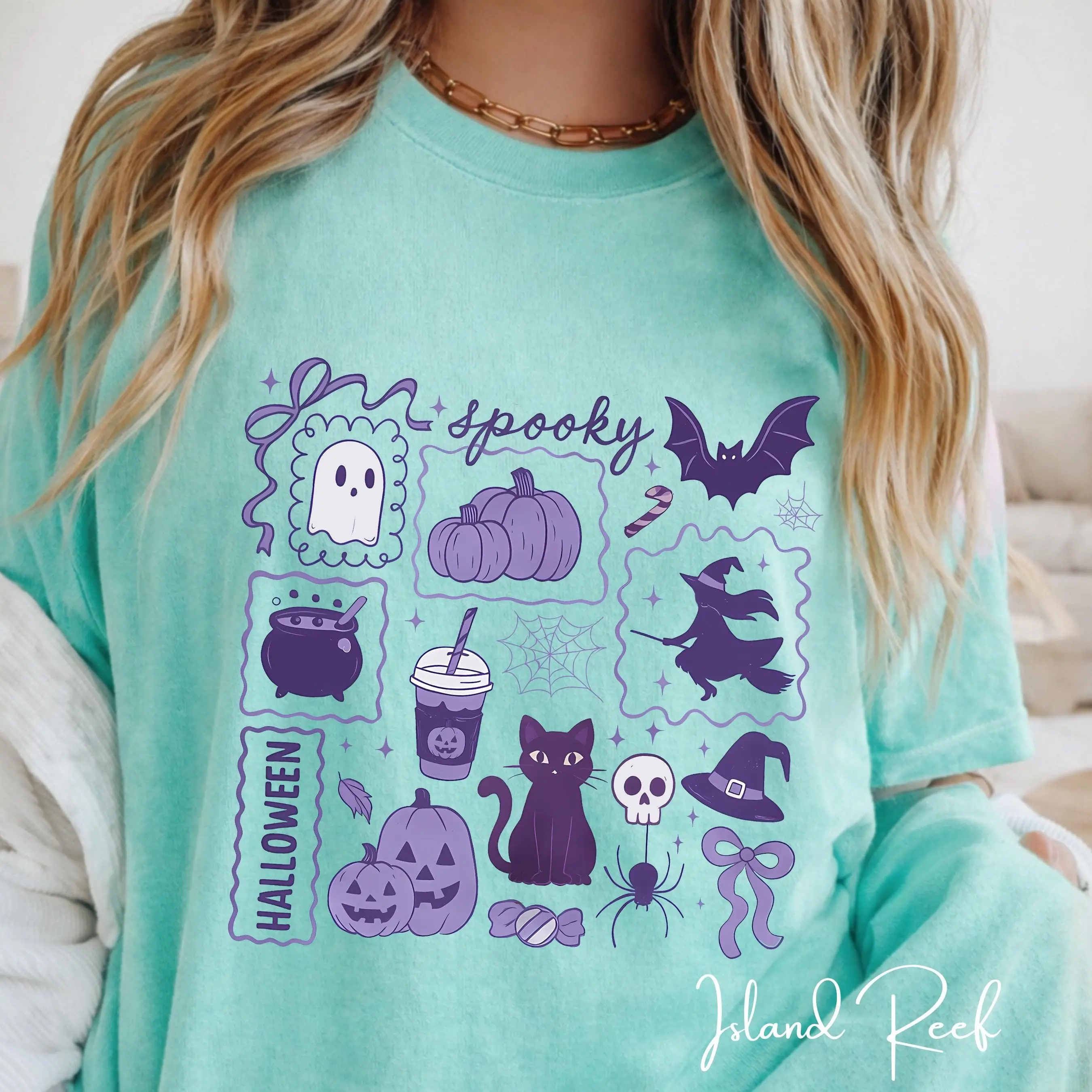 Comfort Colors 1717 Halloween Doodle T-Shirt, Witch Bat Pumpkin Cat Spooky Cute Fall Witchy Wicca Gift - photo 4