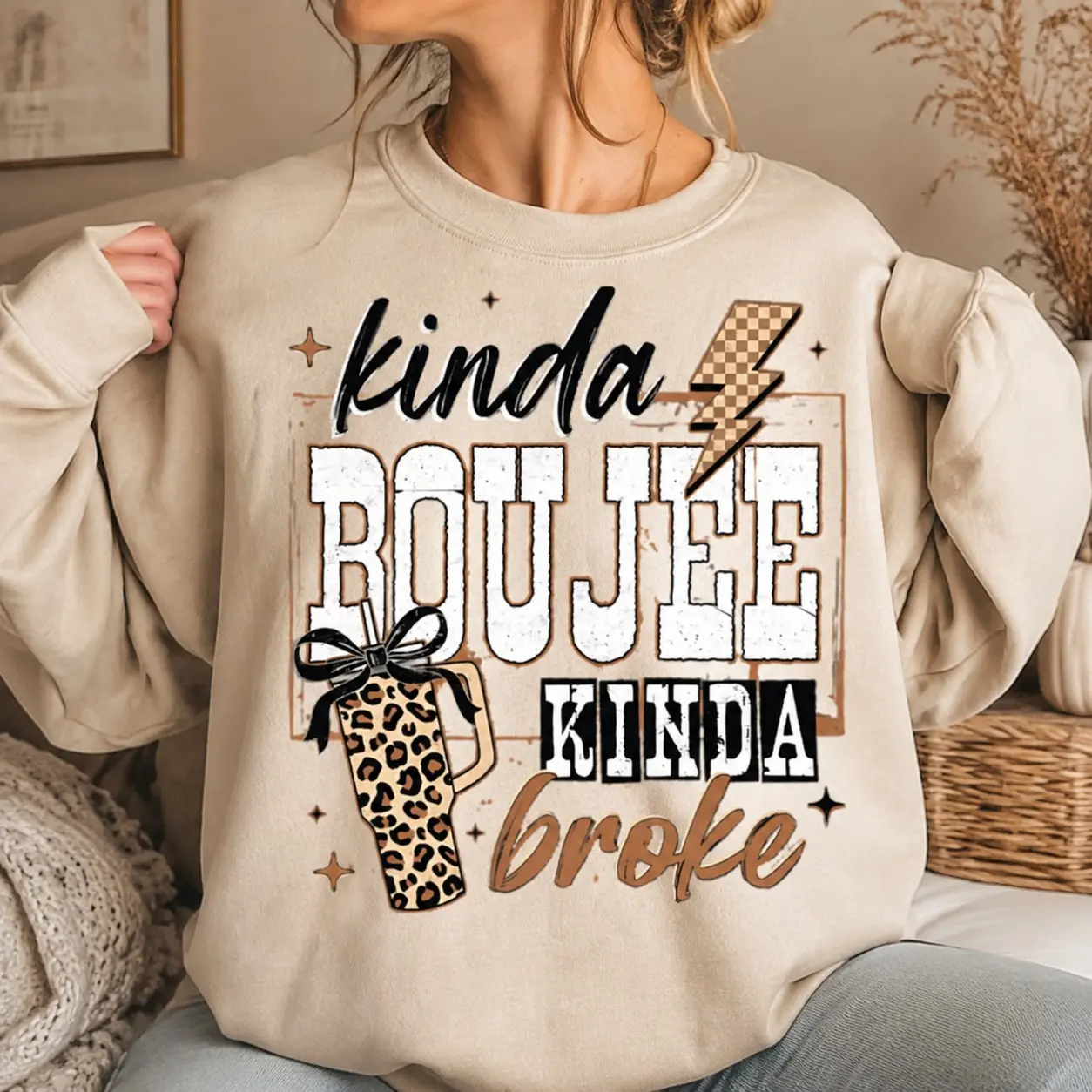 Kinda Boujee Kinda Broke Halloween DTF Transfer, Ready to Press Funny Fall Iron On Sweatshirt Design