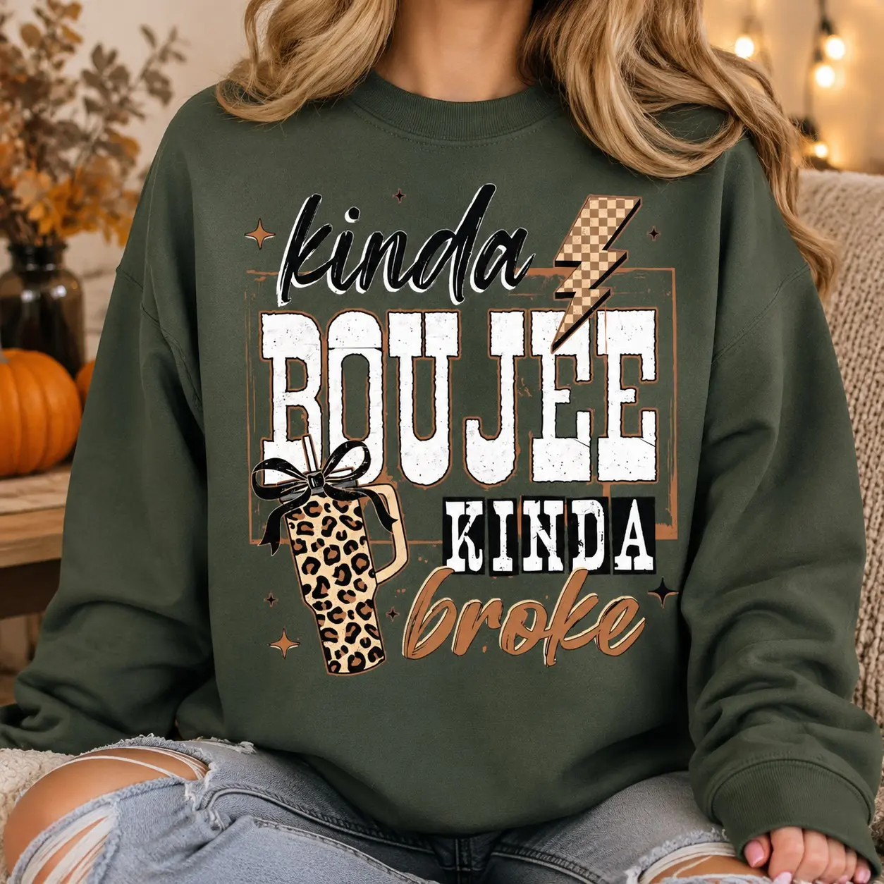 Kinda Boujee Kinda Broke Halloween DTF Transfer, Ready to Press Funny Fall Iron On Sweatshirt Design - photo 2