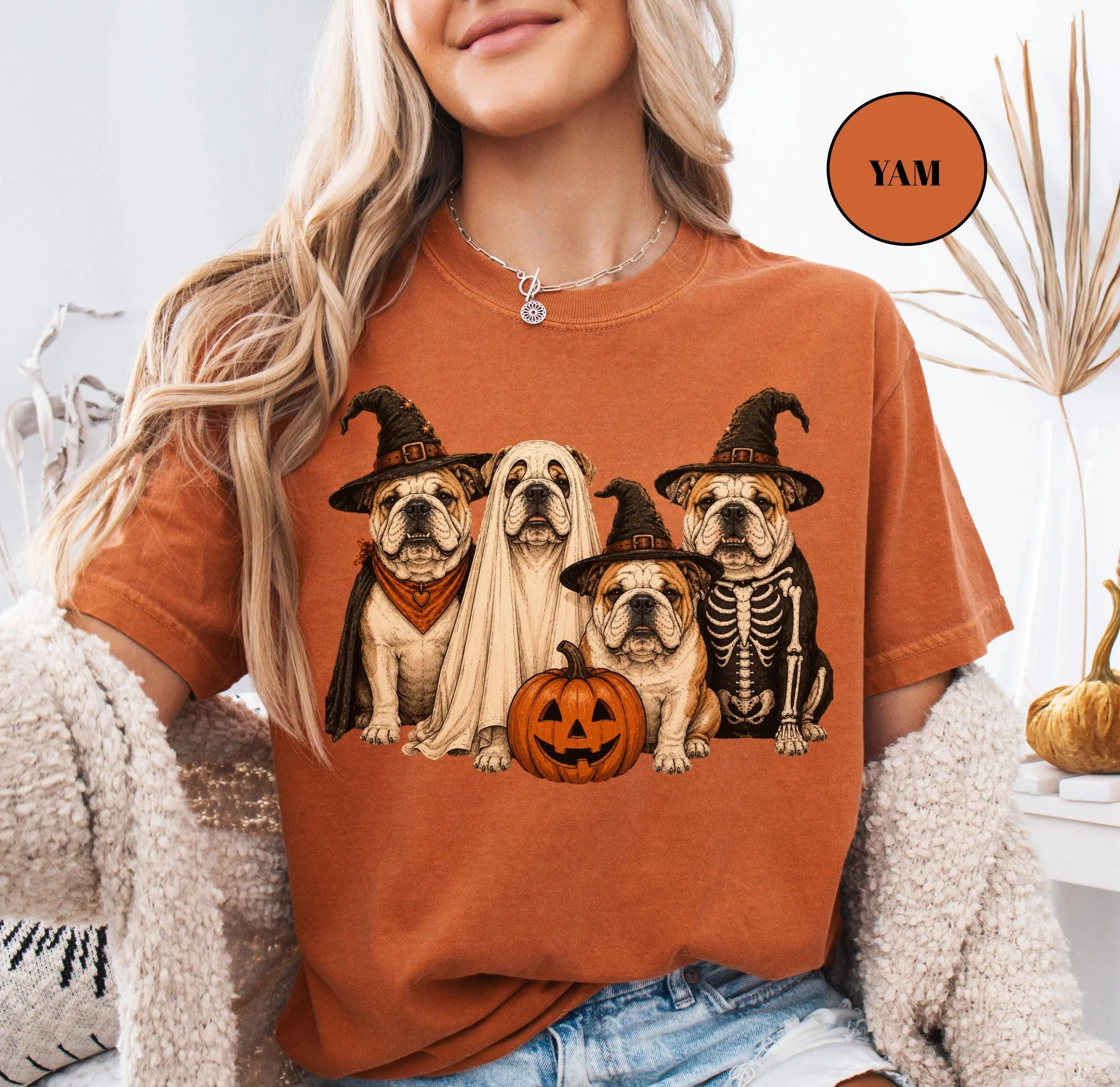 Comfort Colors Halloween English Bulldog Shirt, Ghost Pumpkin Dog Mom Tee, Custom Puppy Lover Gift Top