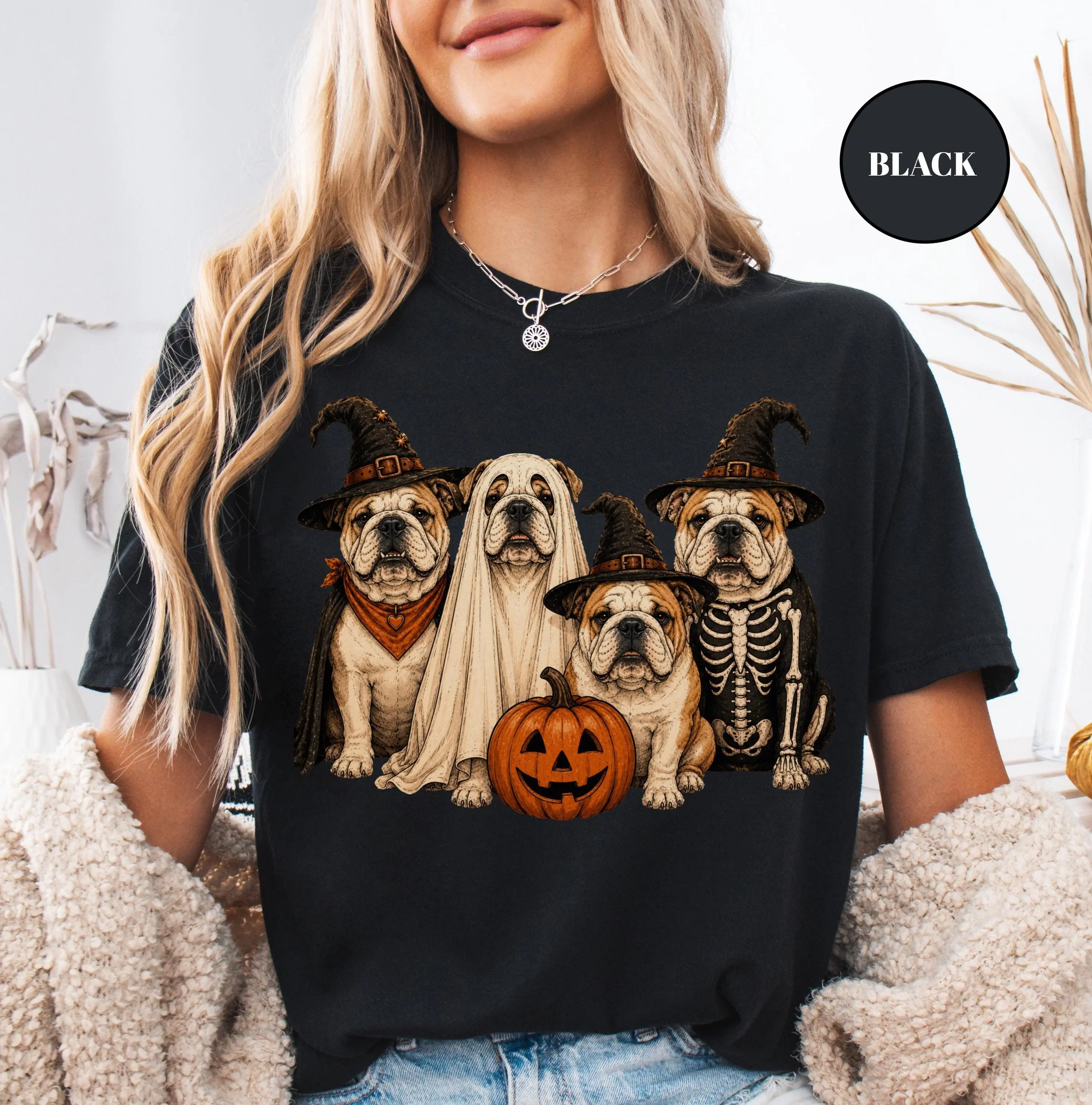 Comfort Colors Halloween English Bulldog Shirt, Ghost Pumpkin Dog Mom Tee, Custom Puppy Lover Gift Top - photo 2
