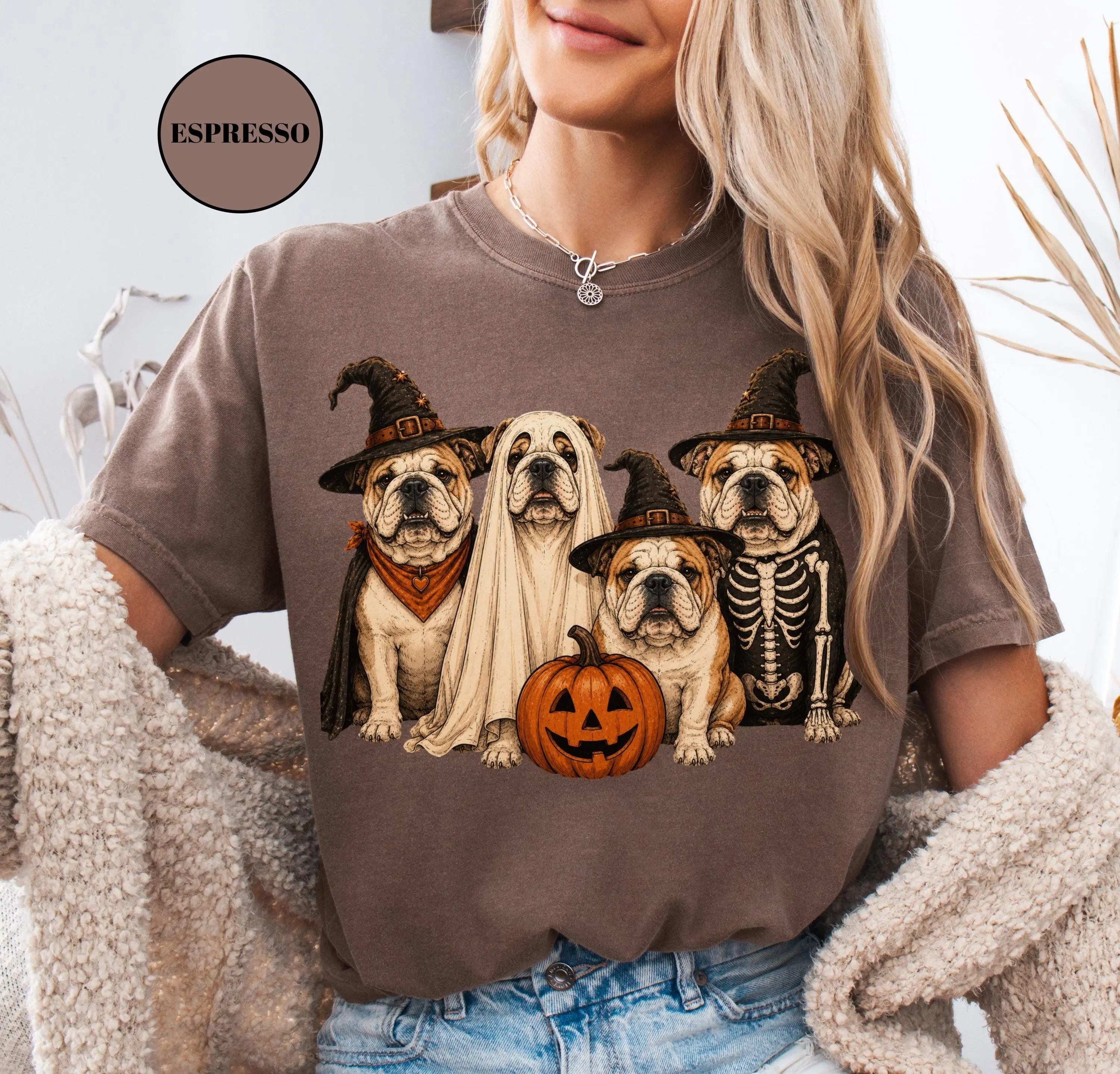 Comfort Colors Halloween English Bulldog Shirt, Ghost Pumpkin Dog Mom Tee, Custom Puppy Lover Gift Top - photo 3