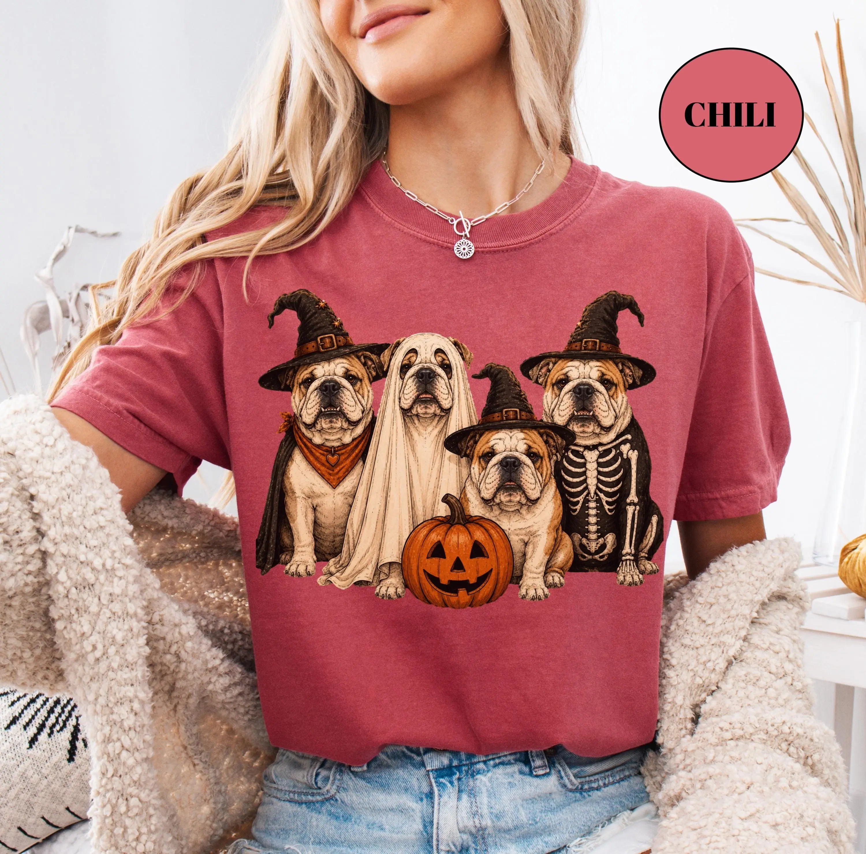 Comfort Colors Halloween English Bulldog Shirt, Ghost Pumpkin Dog Mom Tee, Custom Puppy Lover Gift Top - photo 4