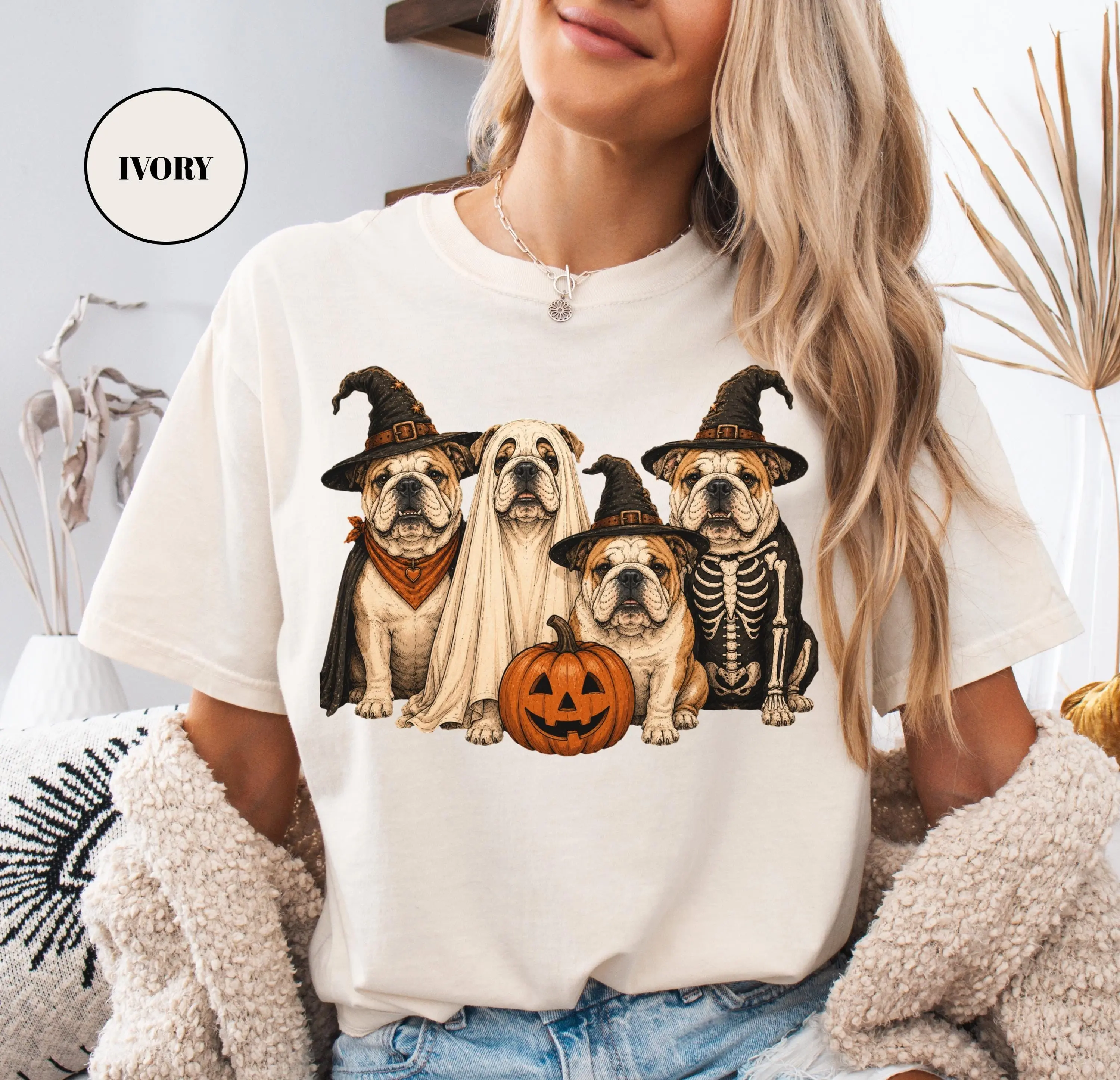 Comfort Colors Halloween English Bulldog Shirt, Ghost Pumpkin Dog Mom Tee, Custom Puppy Lover Gift Top - photo 5
