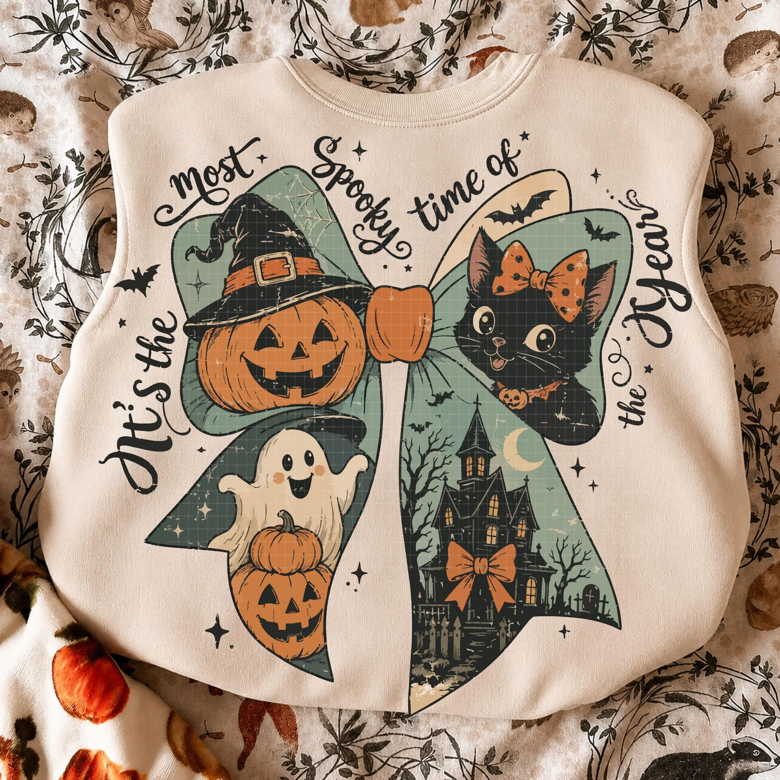 Halloween Fall Coquette Bow Comfort Colors T-Shirt, It's the Most Spooky Time of the Year Tee, Vintage Pumpkin Top - photo 2