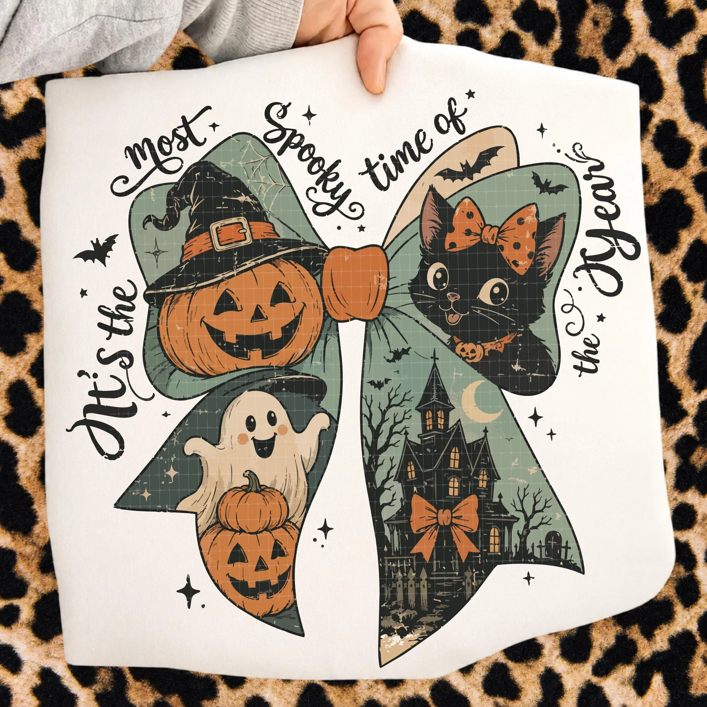 Halloween Fall Coquette Bow Comfort Colors T-Shirt, It's the Most Spooky Time of the Year Tee, Vintage Pumpkin Top - photo 3