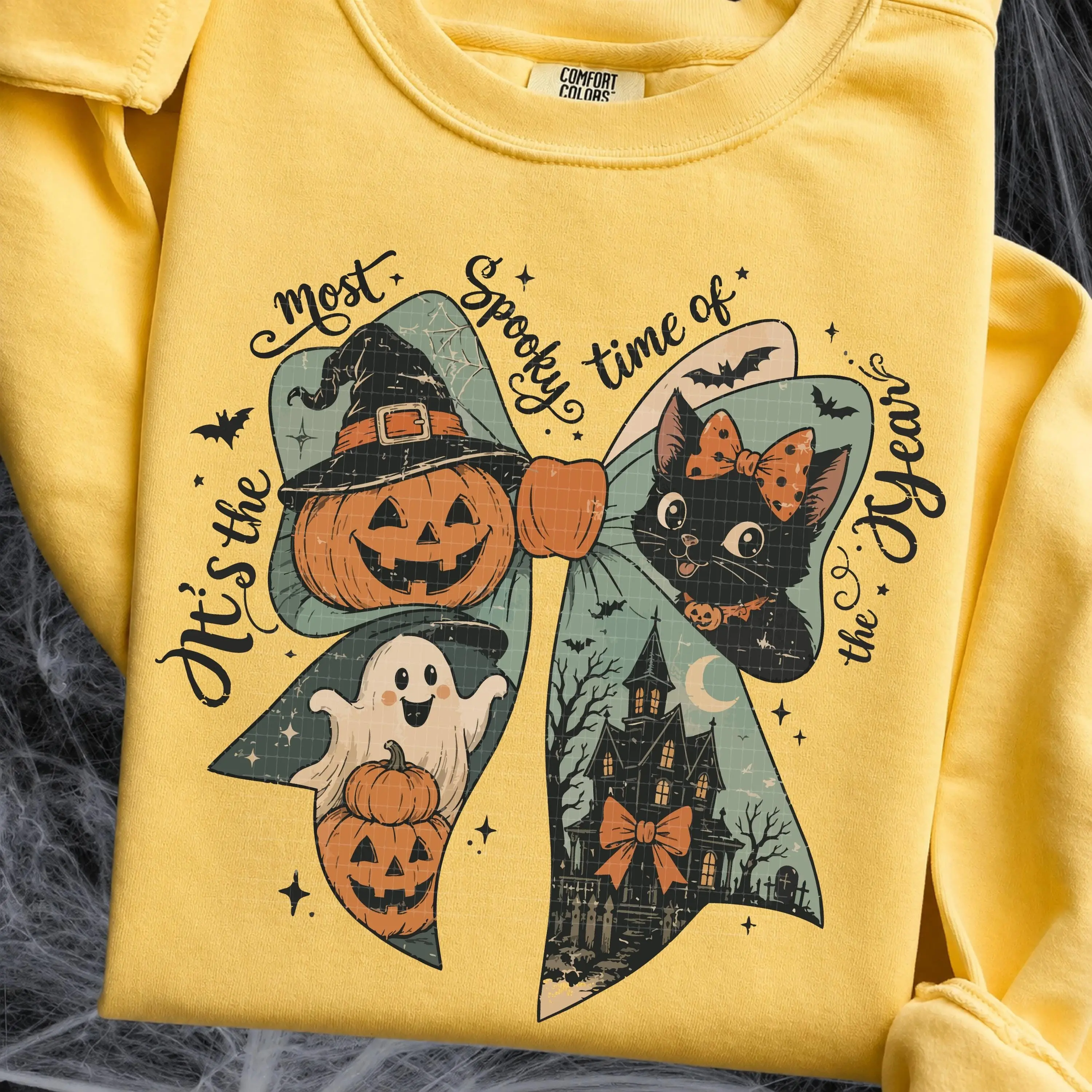Halloween Fall Coquette Bow Comfort Colors T-Shirt, It's the Most Spooky Time of the Year Tee, Vintage Pumpkin Top - photo 4