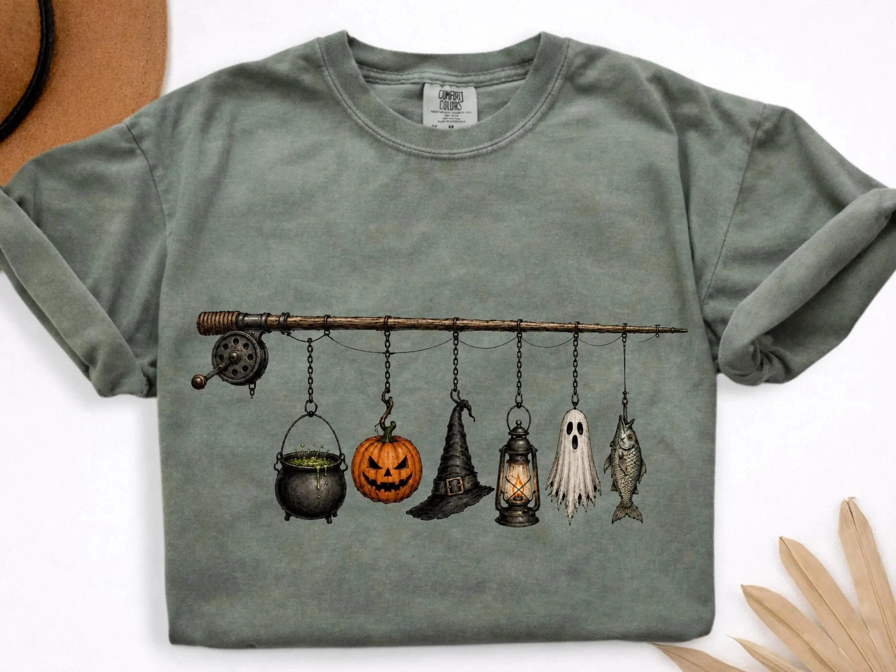 Comfort Colors Halloween Fishing Sweatshirt for Women, Spooky Pumpkin Ghost Fisherman Graphic Crewneck - photo 2