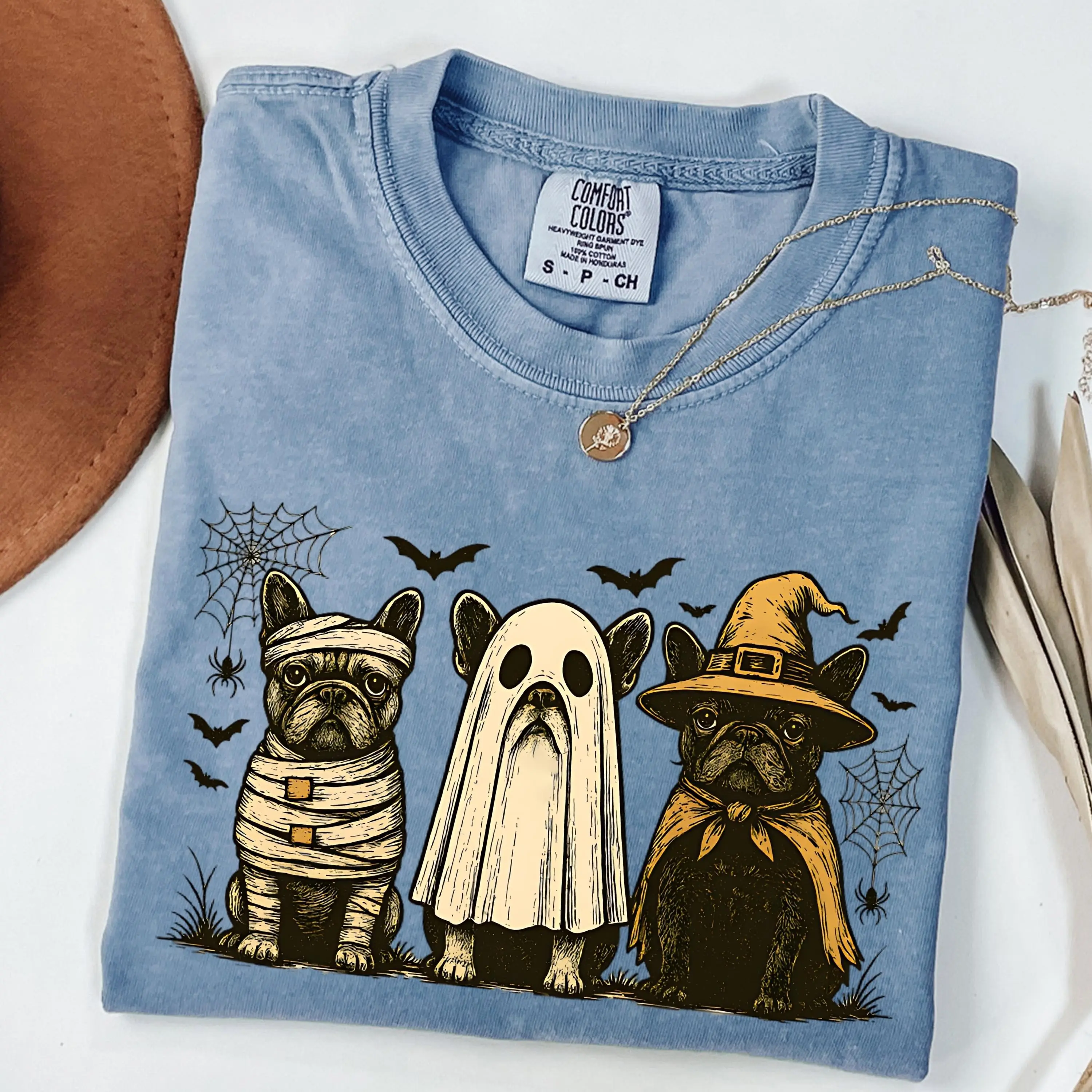 Comfort Colors Halloween French Bulldog Shirt, Funny Frenchie Skeleton Tee, Spooky Dog Graphic Top
