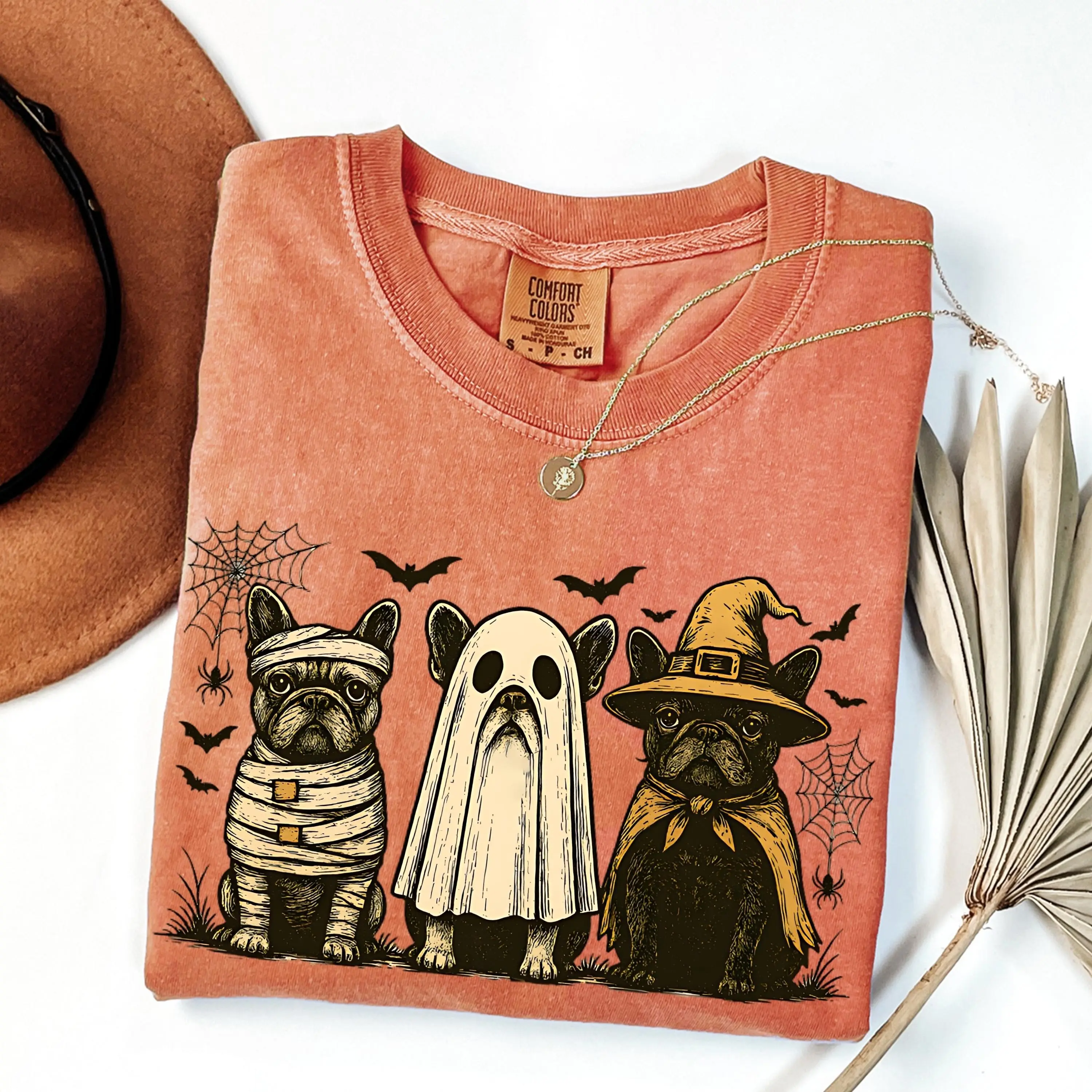 Comfort Colors Halloween French Bulldog Shirt, Funny Frenchie Skeleton Tee, Spooky Dog Graphic Top - photo 2