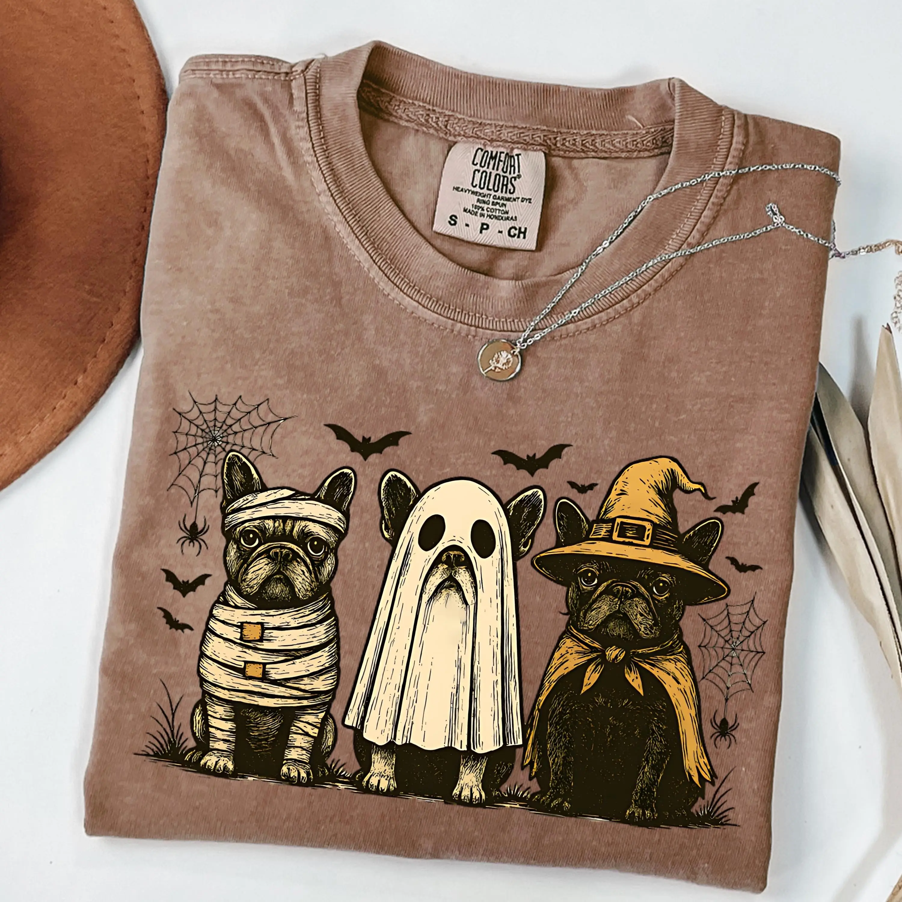 Comfort Colors Halloween French Bulldog Shirt, Funny Frenchie Skeleton Tee, Spooky Dog Graphic Top - photo 3