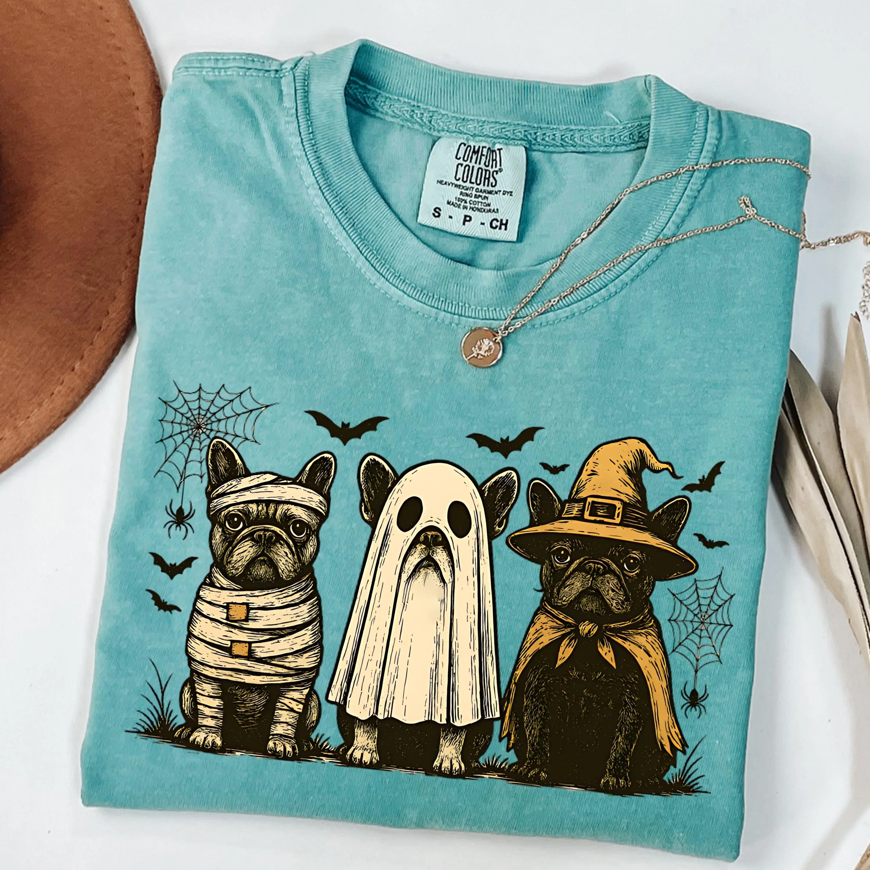 Comfort Colors Halloween French Bulldog Shirt, Funny Frenchie Skeleton Tee, Spooky Dog Graphic Top - photo 4