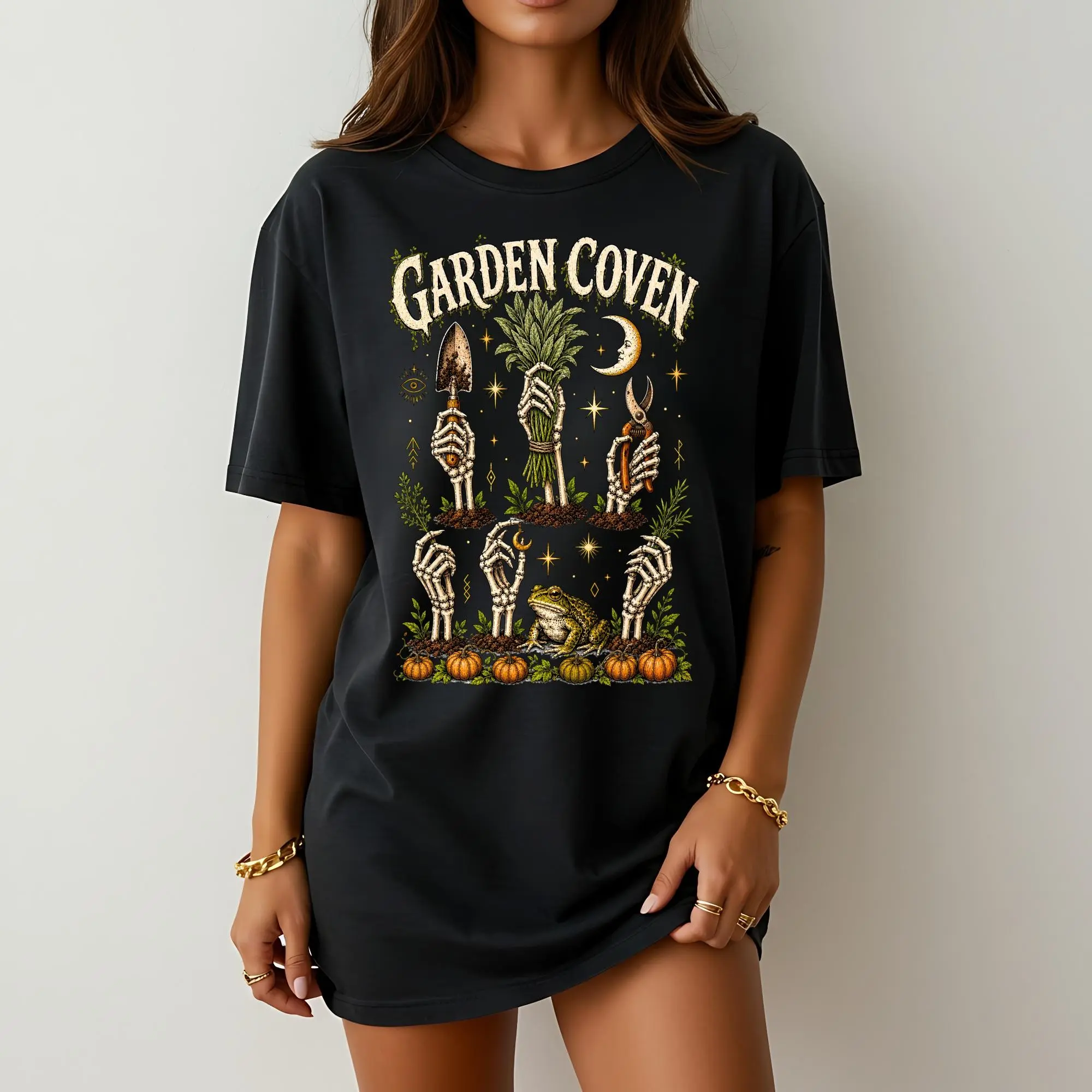 Halloween Garden Coven Shirt, Witchy Gardening Skeleton Hand Tee, Allotment Friends Gardener Gift - photo 4