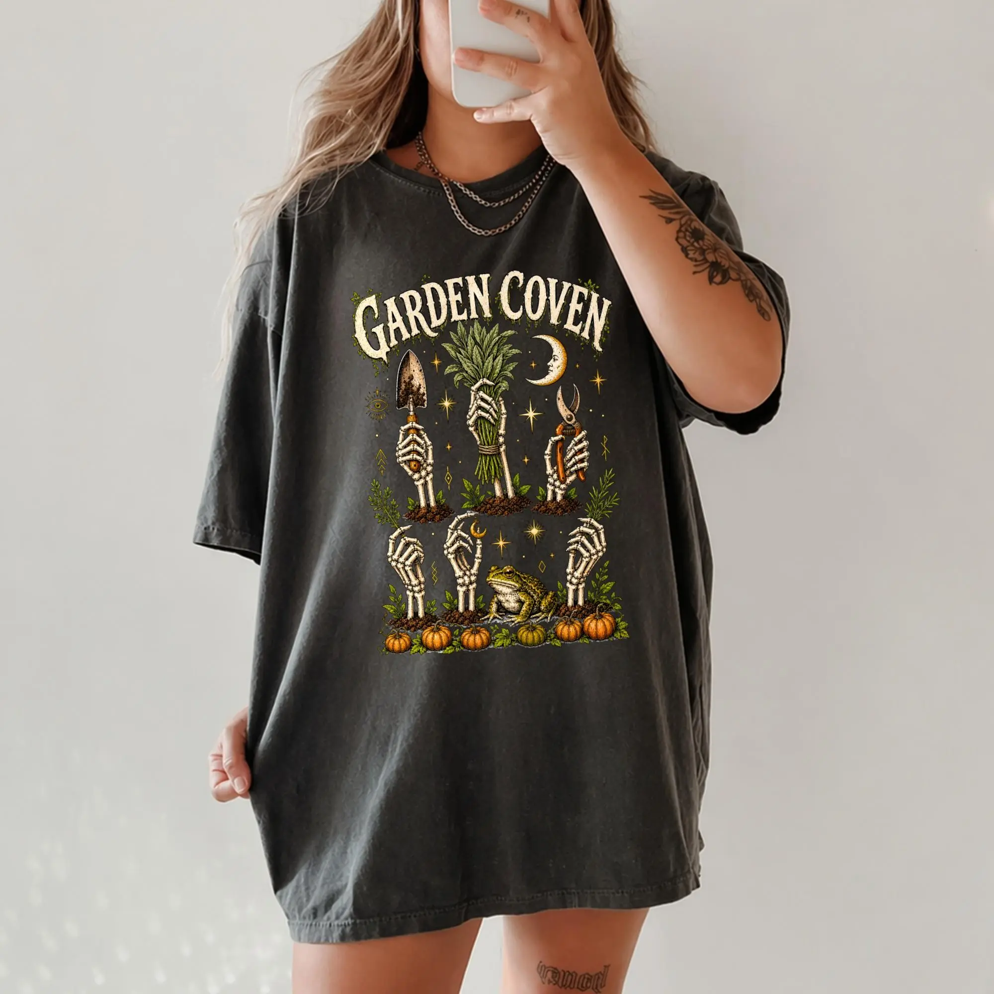 Halloween Garden Coven Shirt, Witchy Gardening Skeleton Hand Tee, Allotment Friends Gardener Gift - photo 5