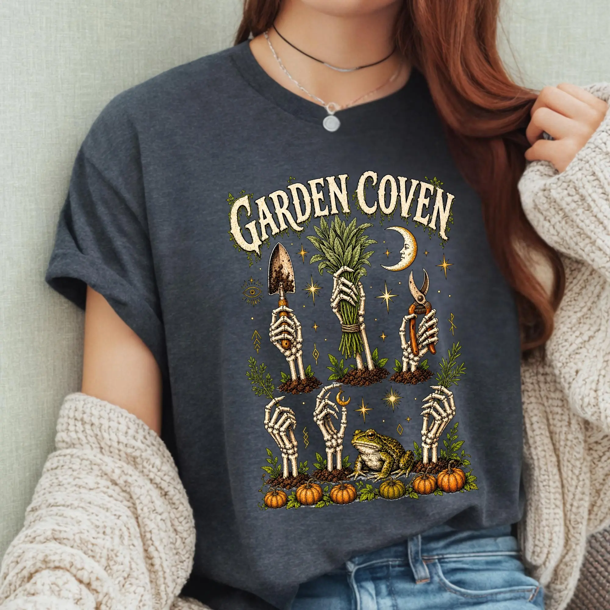 Halloween Garden Coven Sweatshirt, Witchy Gardening Skeleton Hand Crewneck, Allotment Friends Gardener Gift