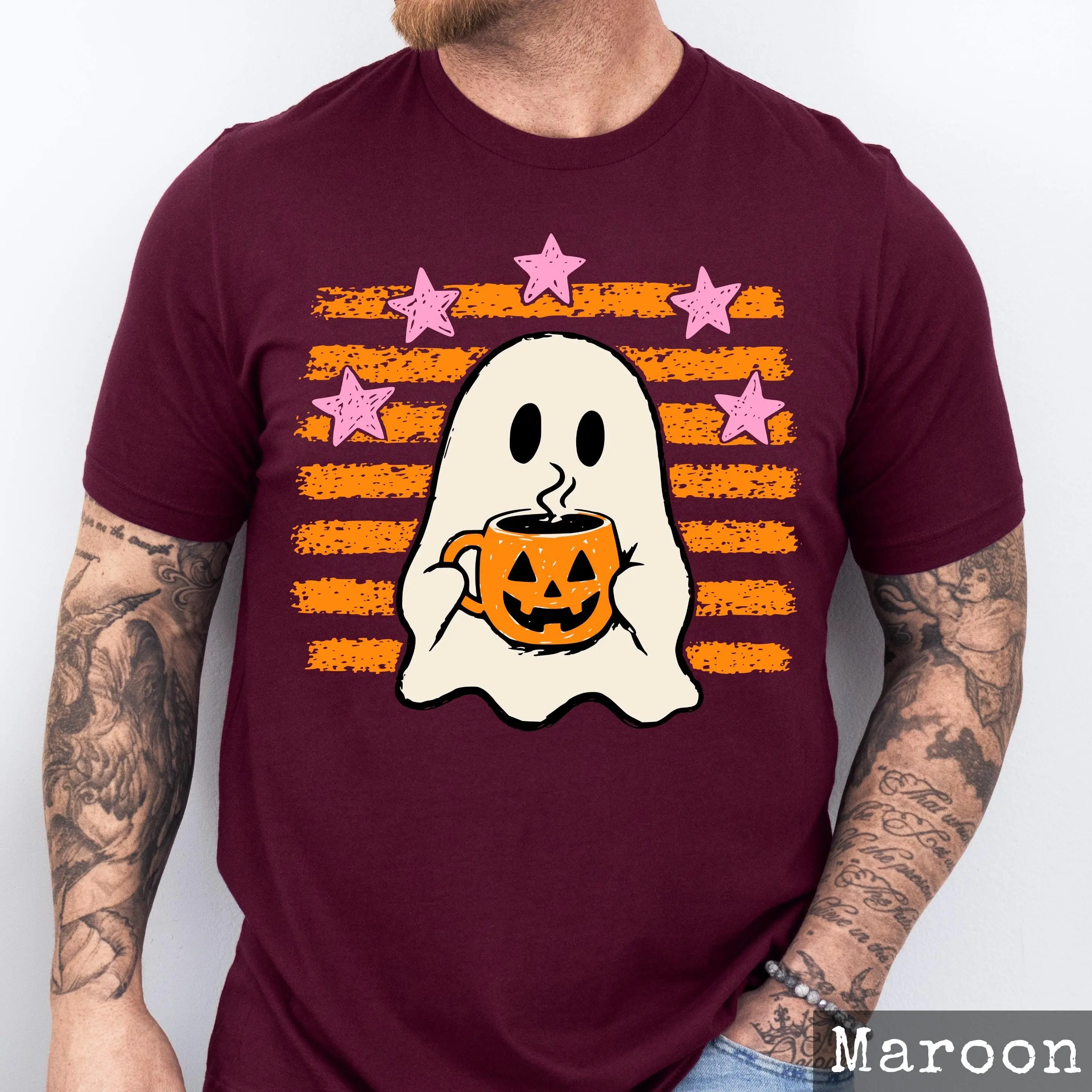 Halloween Ghost Coffee Shirt for Women, Cute Pumpkin Mug Tee, Spooky Summerween Fall Graphic Top, Latte Lover Gift - photo 5