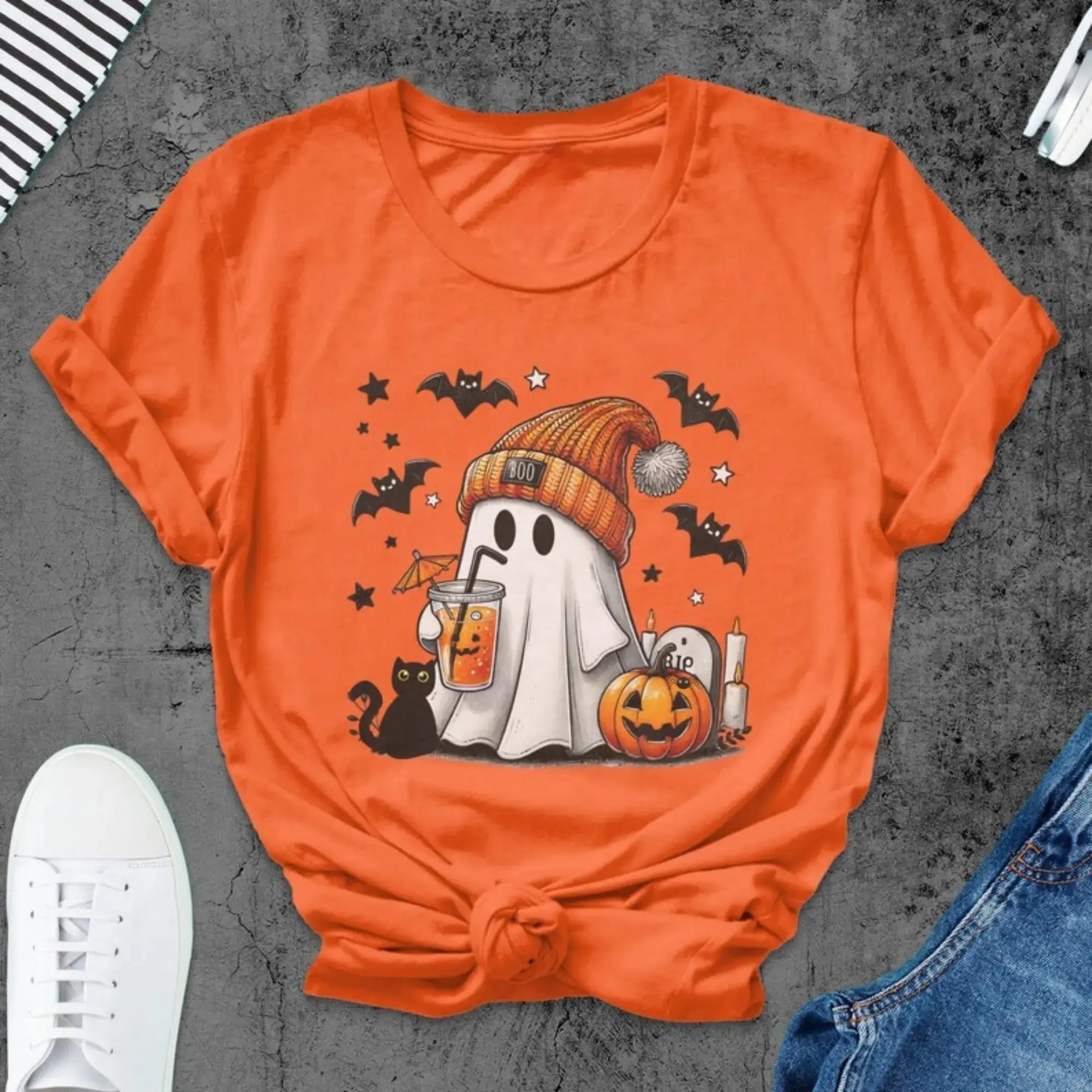 Halloween Ghost T-Shirt for Women, Cute Spooky Season Top, Womens Fall Graphic Tee - photo 3