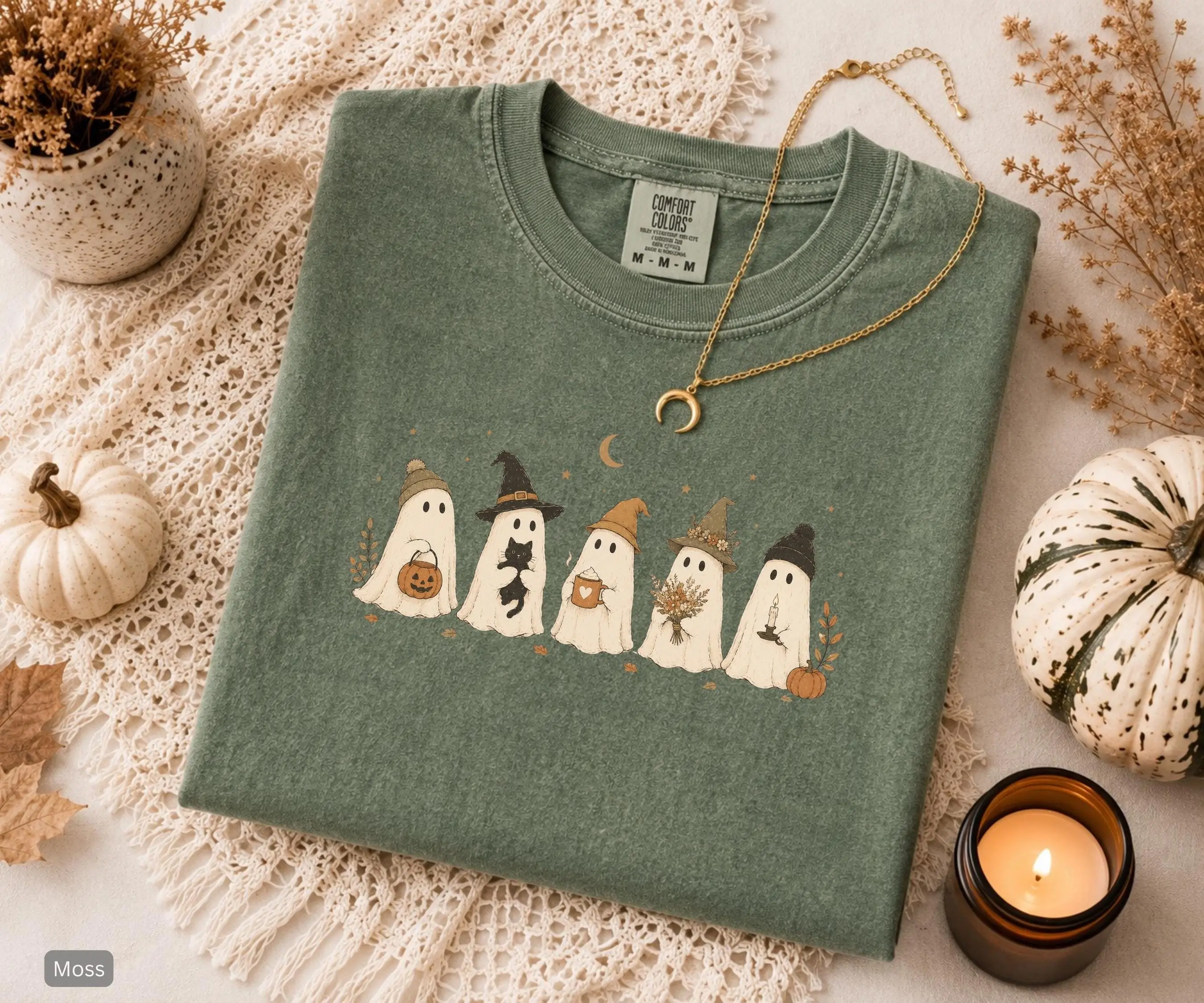 Comfort Colors Halloween Ghosts Shirt for Women, Cute Graphic Short Sleeve Tee, Cozy Autumn Fall Top - photo 2