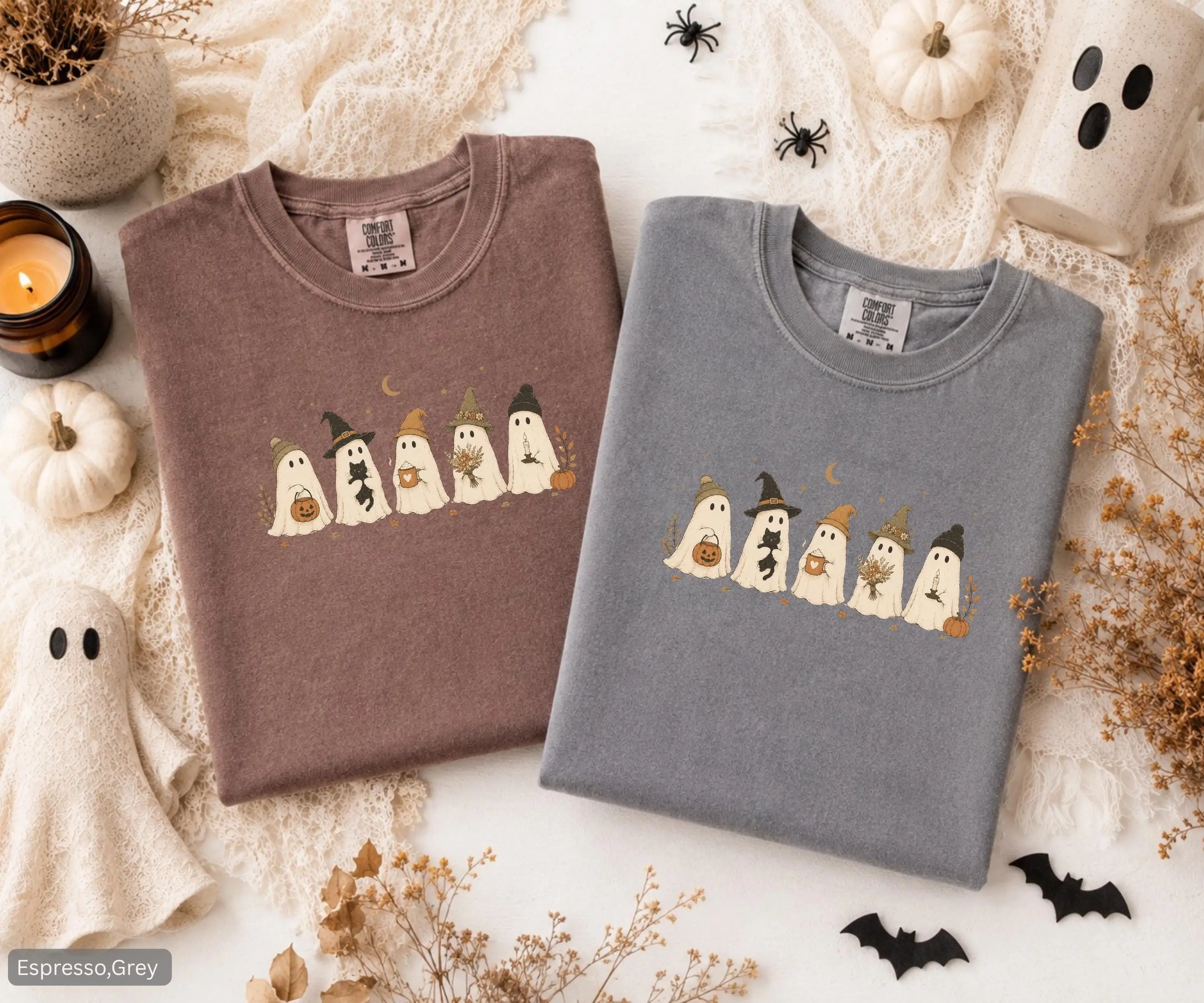 Comfort Colors Halloween Ghosts Shirt for Women, Cute Graphic Short Sleeve Tee, Cozy Autumn Fall Top - photo 5