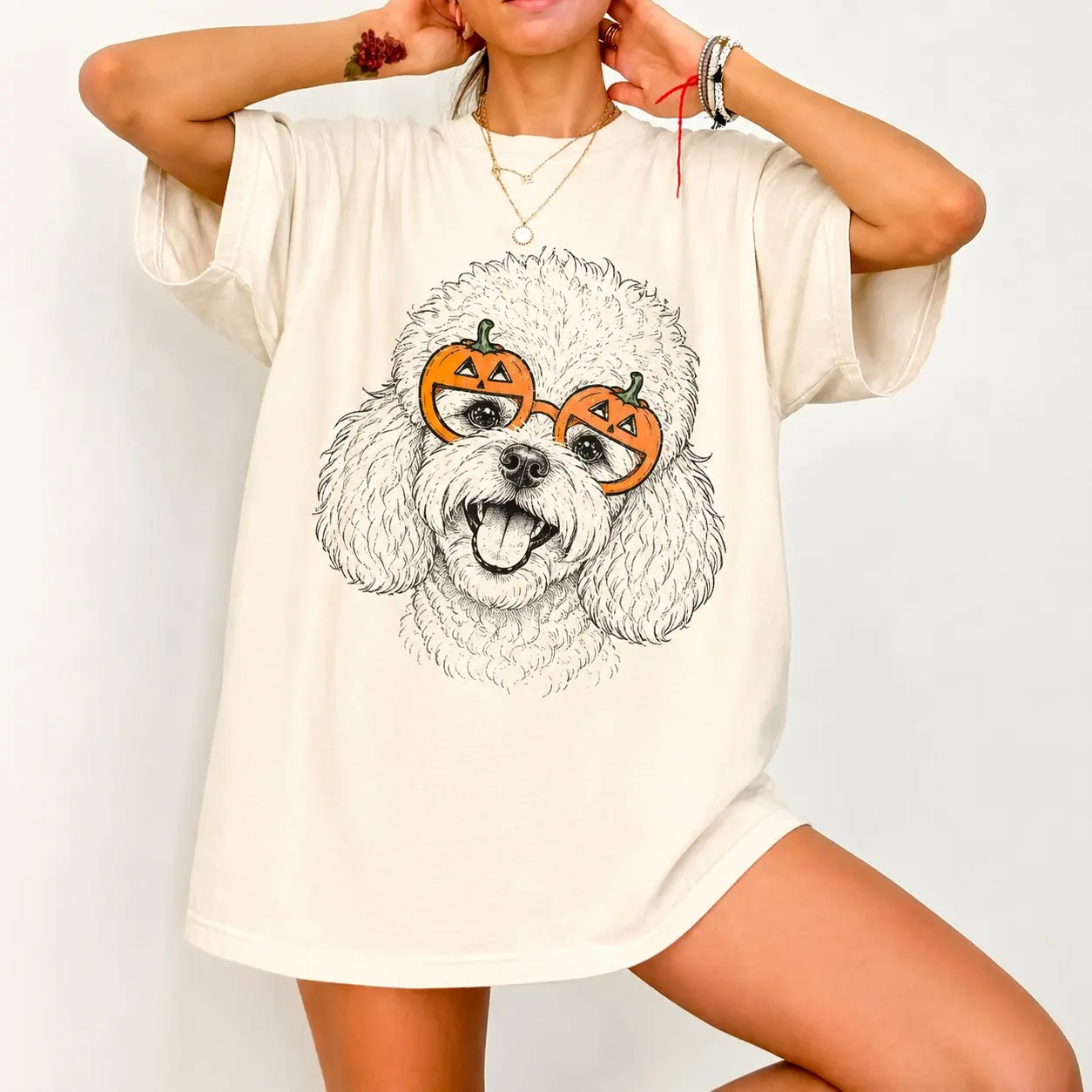 Halloween Golden Doodle Shirt, Comfort Colors Spooky Season Skeleton Bone Tee, Cute Dog Lover Mom Gift - photo 4
