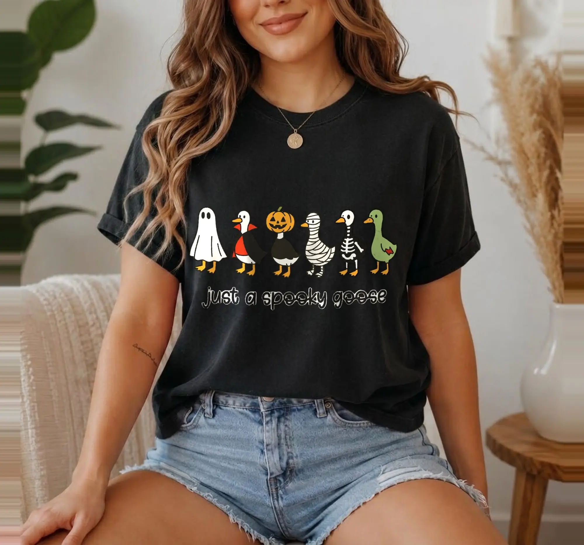 Just a Spooky Goose Halloween Sweatshirt, Funny Silly Graphic Crewneck Pullover Gift