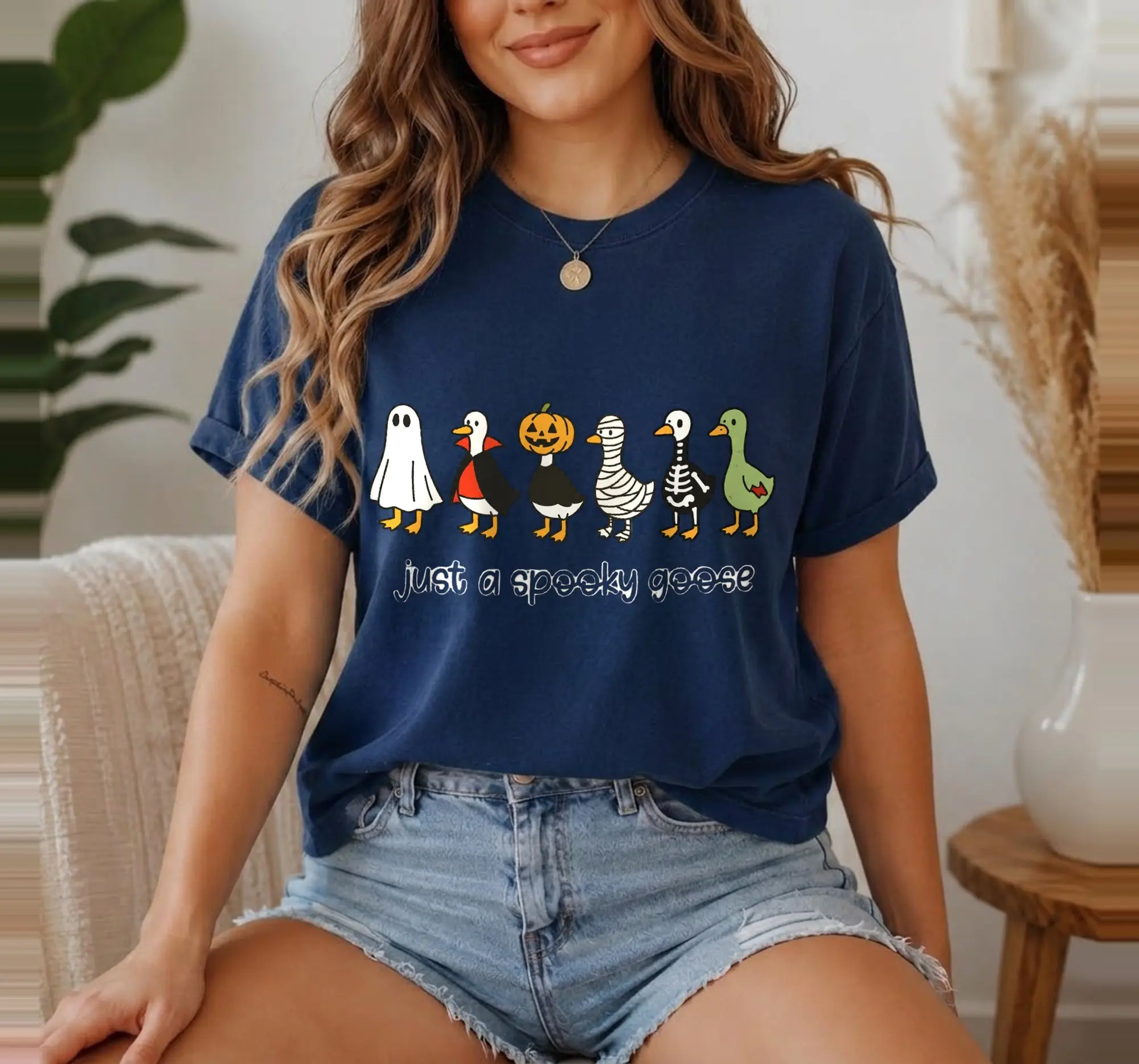 Just a Spooky Goose Halloween Sweatshirt, Funny Silly Graphic Crewneck Pullover Gift - photo 2