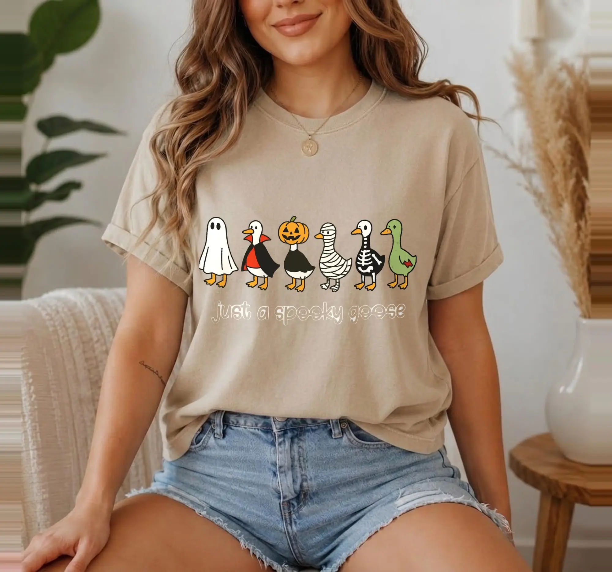 Just a Spooky Goose Halloween Sweatshirt, Funny Silly Graphic Crewneck Pullover Gift - photo 3