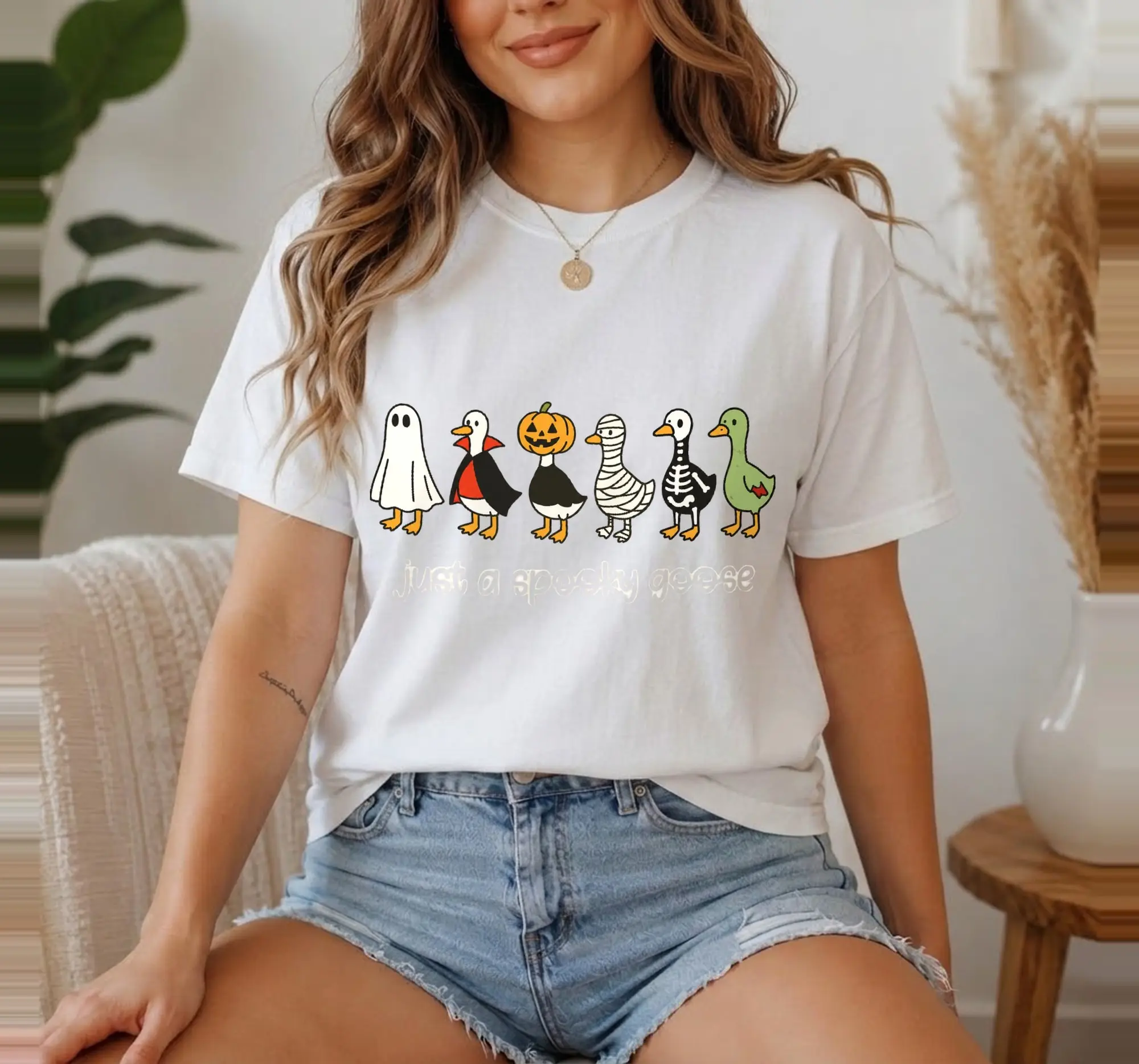 Just a Spooky Goose Halloween Sweatshirt, Funny Silly Graphic Crewneck Pullover Gift - photo 4