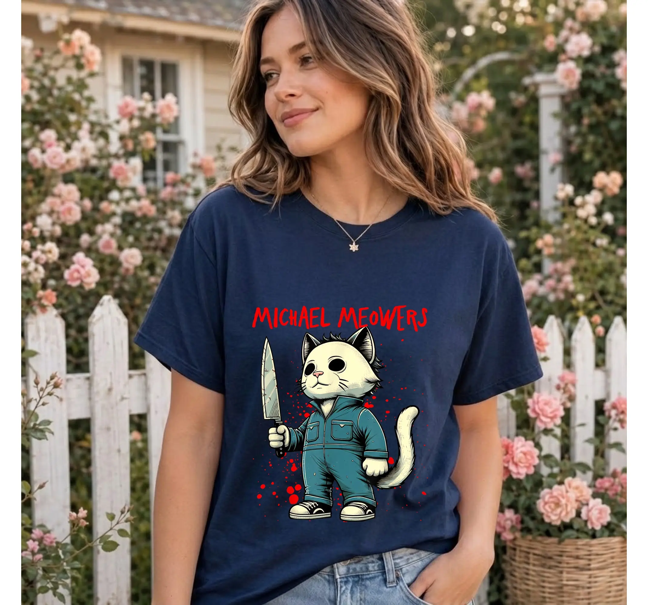Halloween Horror Cat Shirt, Funny Spooky Kitten Graphic Tee Pet Lover Gift - photo 2