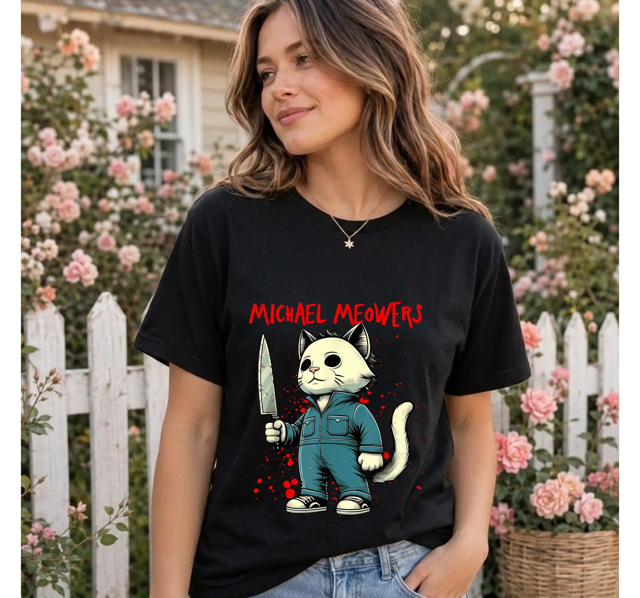Halloween Horror Cat Shirt, Funny Spooky Kitten Graphic Tee Pet Lover Gift - photo 3