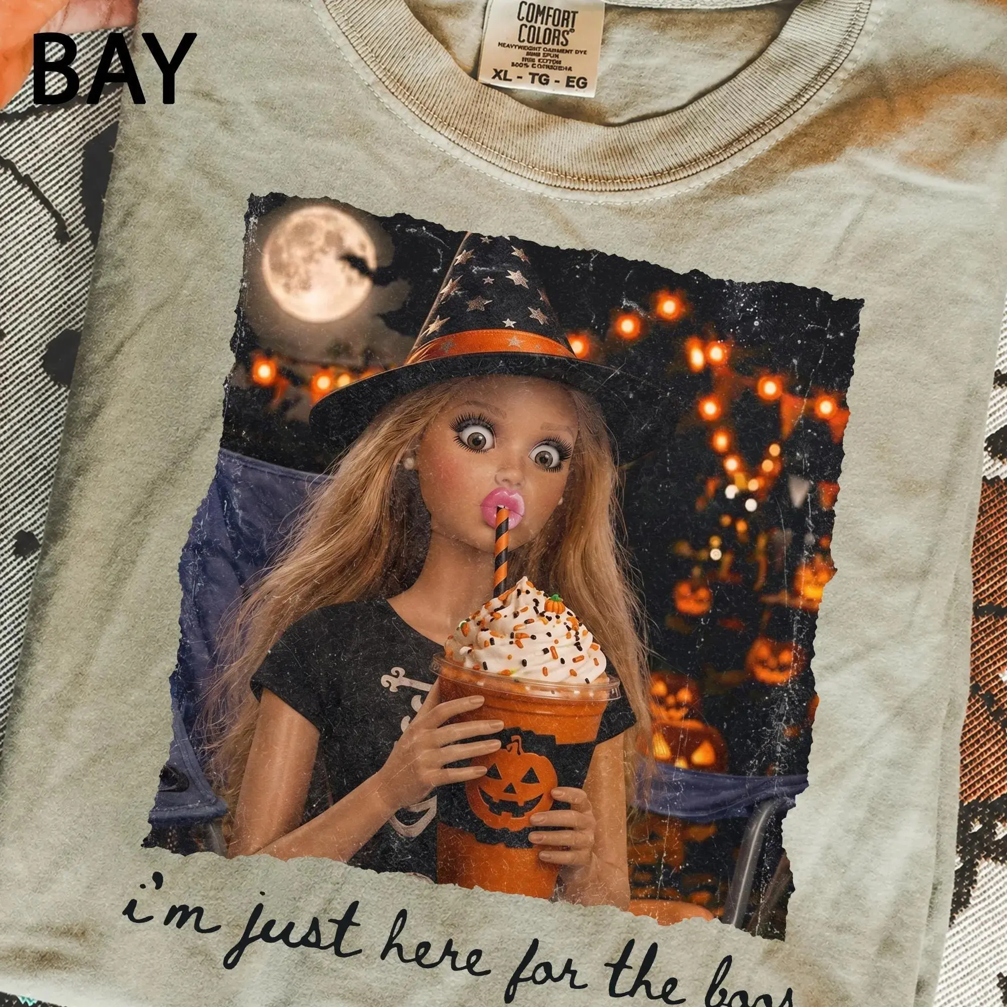 Halloween I'm Just Here For The Boos Sweatshirt, Comfort Colors Spooky Witch Girl Tee, Cute Pumpkin Drink T-Shirt for Women - photo 3