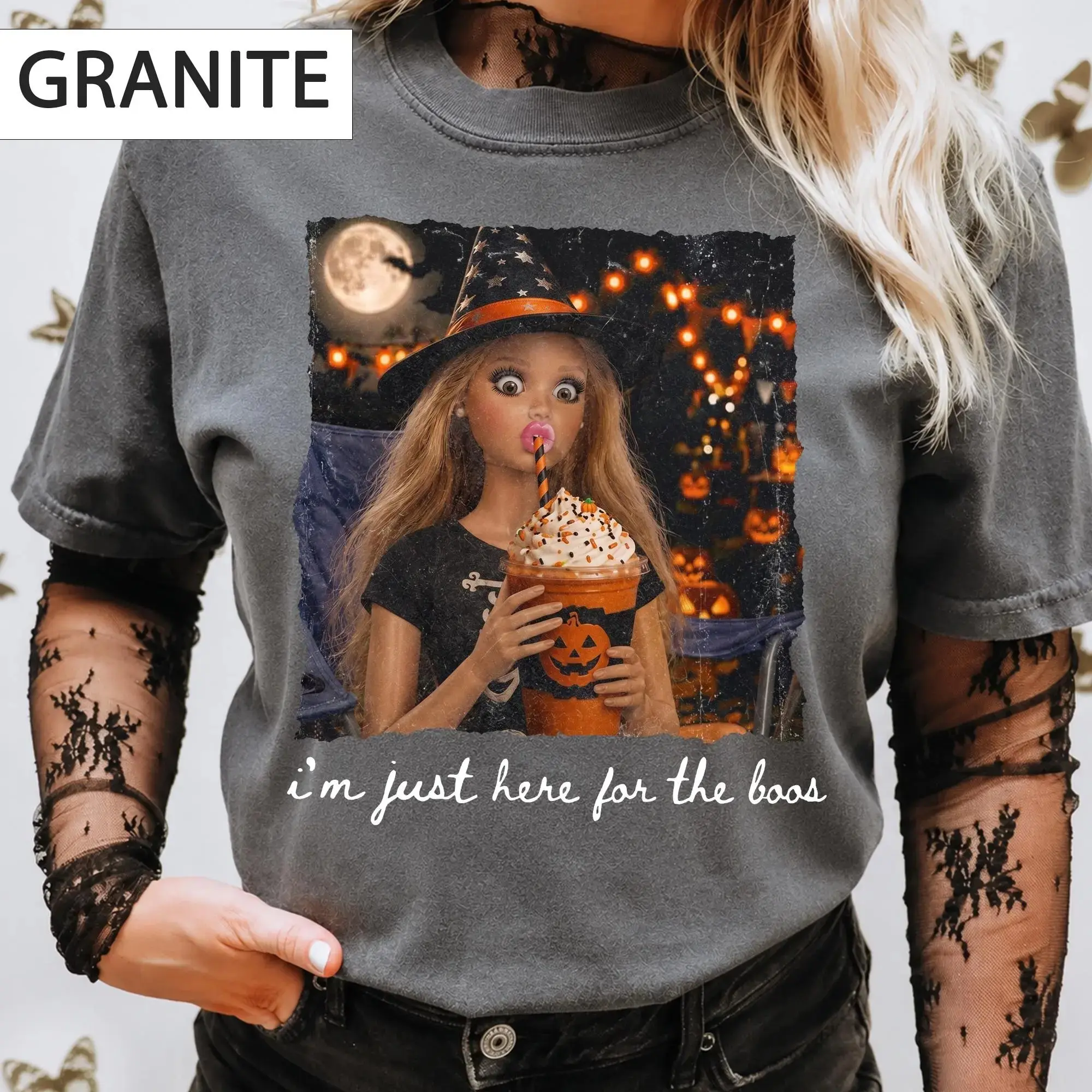Halloween I'm Just Here For The Boos Sweatshirt, Comfort Colors Spooky Witch Girl Tee, Cute Pumpkin Drink T-Shirt for Women - photo 4