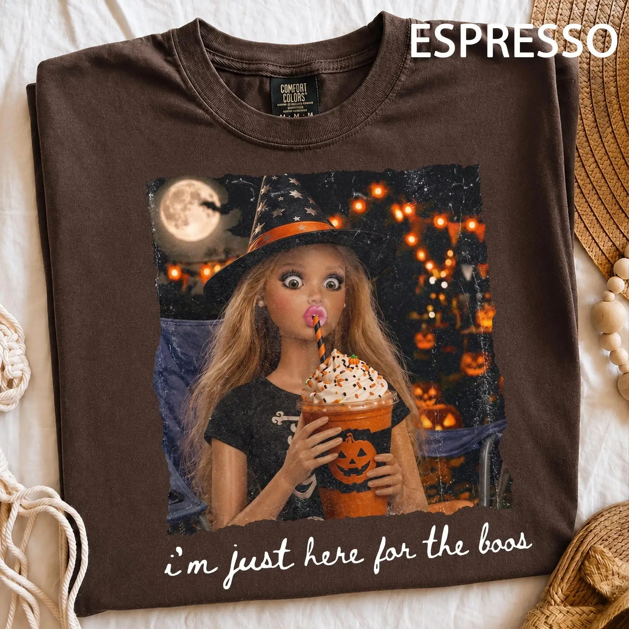 Halloween I'm Just Here For The Boos Sweatshirt, Comfort Colors Spooky Witch Girl Tee, Cute Pumpkin Drink T-Shirt for Women - photo 5