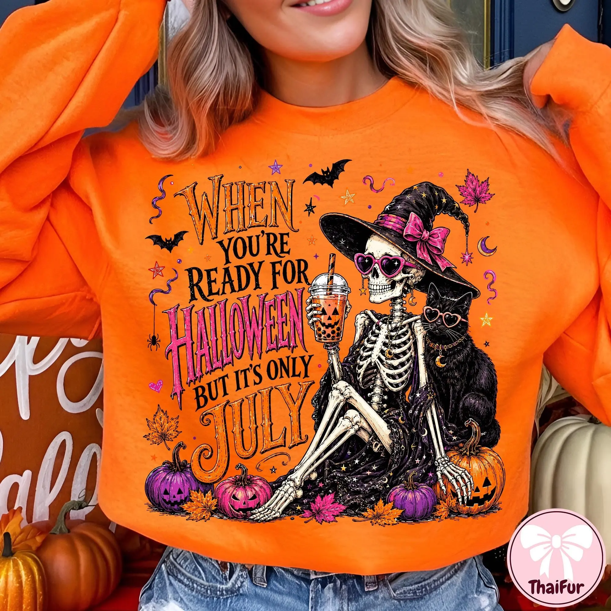 Comfort Colors Halloween in July T-Shirt, Skeleton Witch Cute Retro Spooky Summer Graphic Tee - photo 4