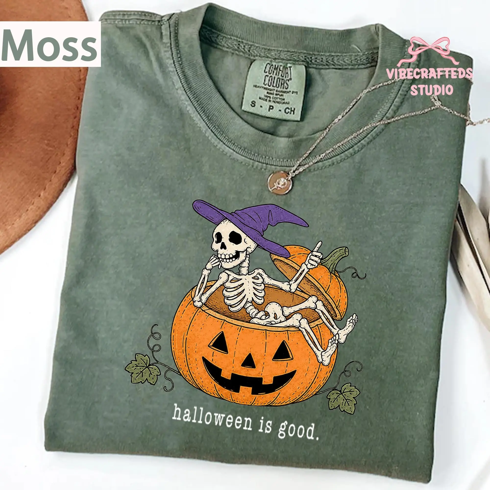 Halloween Is Good Skeleton Sitting in Jack O Lantern Shirt, Funny Witch Hat Pumpkin Graphic Tee