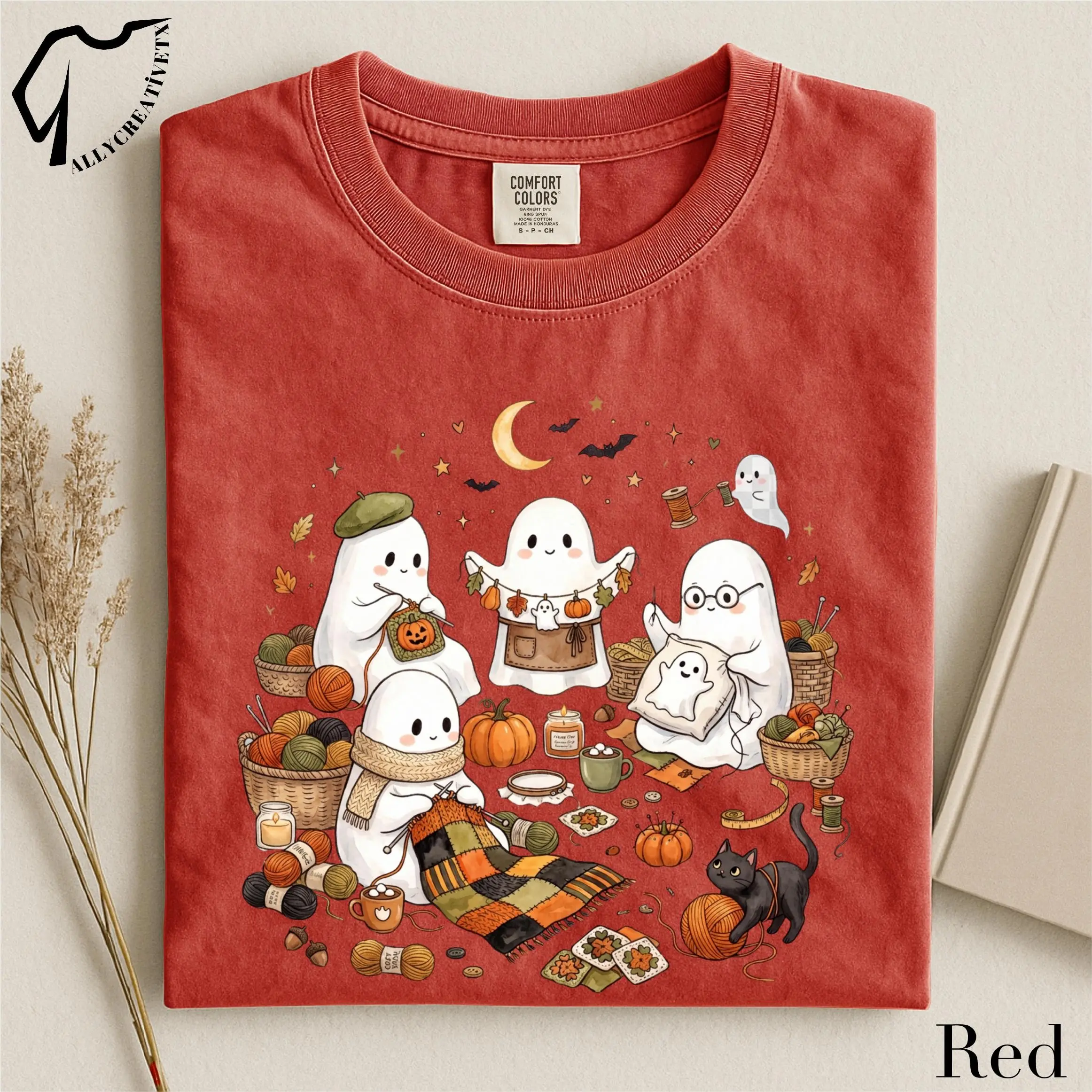 Halloween Knitting Ghost Shirt, Cozy Fall Yarn Graphic Tee, Spooky Season Gift for Knitters