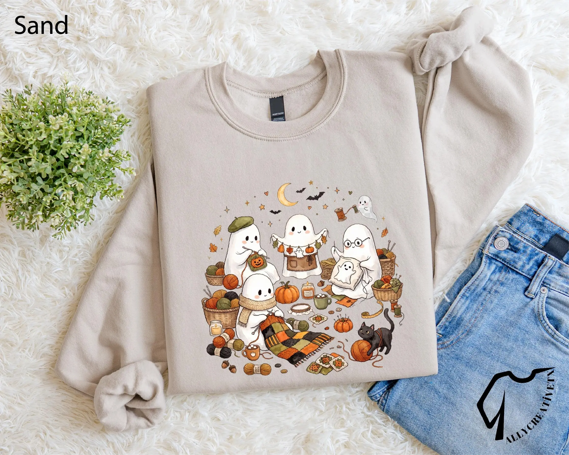 Halloween Knitting Ghost Shirt, Cozy Fall Yarn Graphic Tee, Spooky Season Gift for Knitters - photo 2